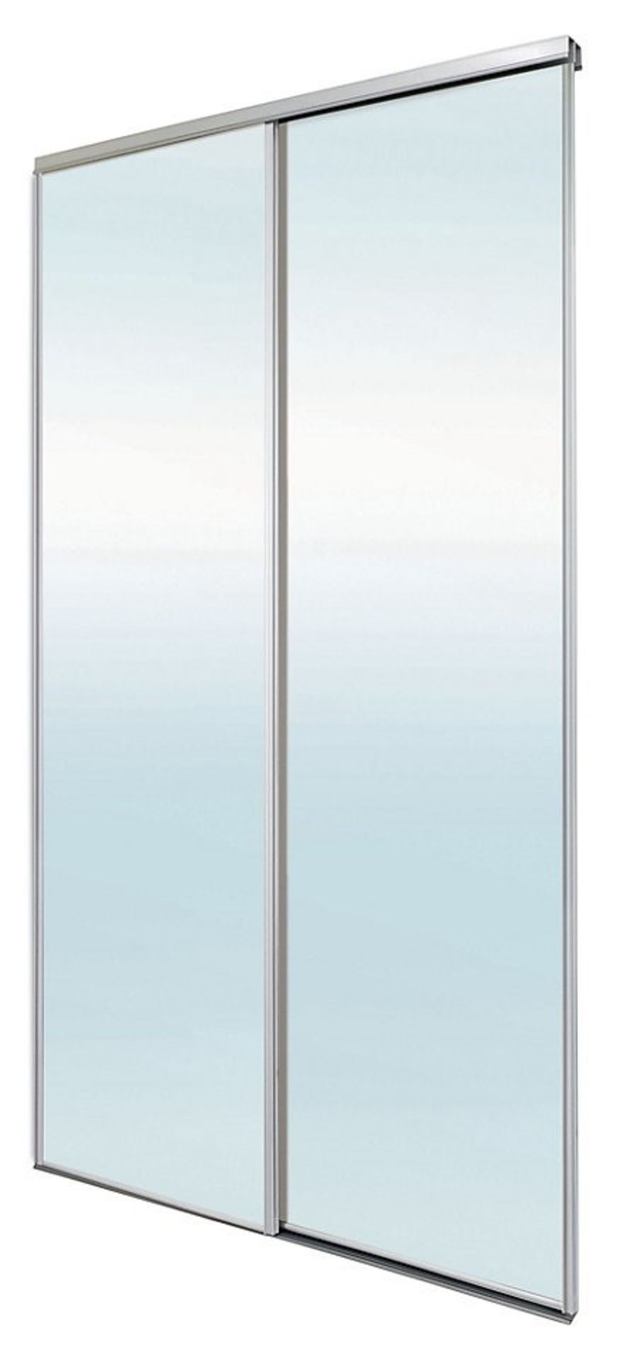 1 x BLIZZ Pack of 2 Silver Mirror Sliding Wardrobe Doors With Grey Lacquered Steel Track Sets And Pr