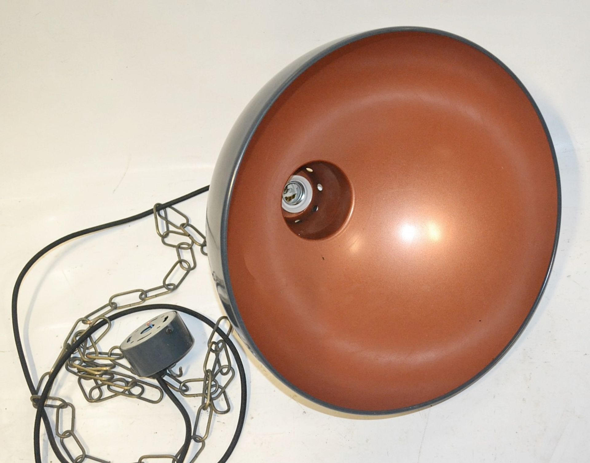2 x Dome Pendant Ceiling Light Fittings With Chain And Black Fabric Flex - CL353 - Image 3 of 6