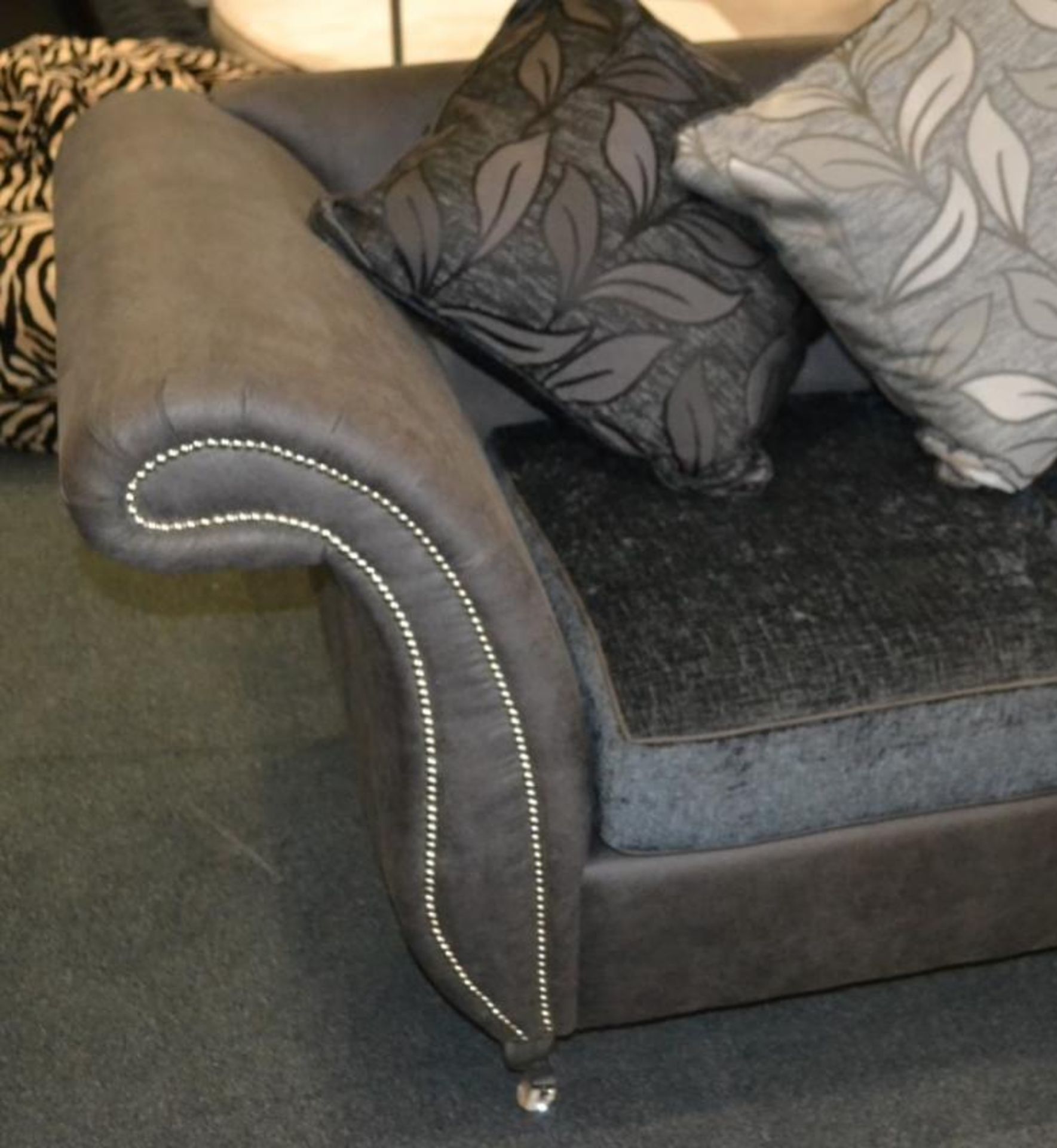1 x Stylish Bespoke Double Seater Sofa. This sofa is covered in a soft dark grey leatherette with th - Image 3 of 5