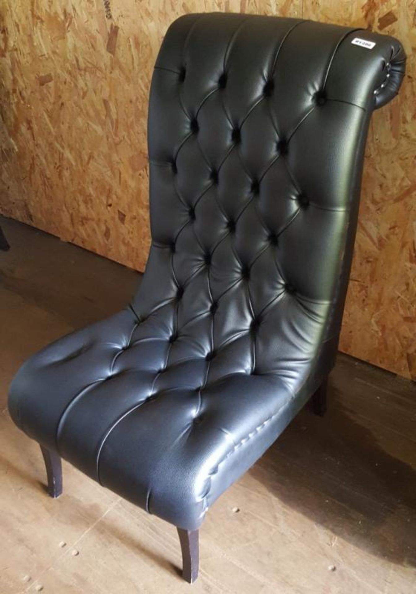 1 x Commercial Chesterfield-Style Low-Profile Button-Back Lounge Chair, Upholstered In&nbsp;Black Le