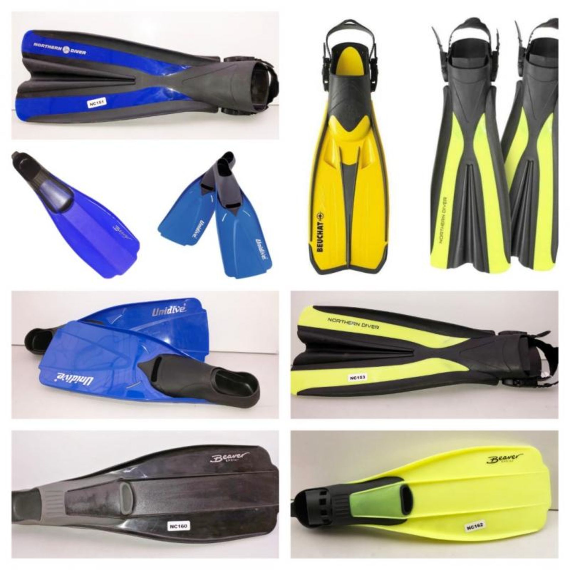 10 x New Pairs Of Branded Diving Fins - Ref: NC150, NC157, NC151, NC152, NC153, NC154, NC155, NC156,