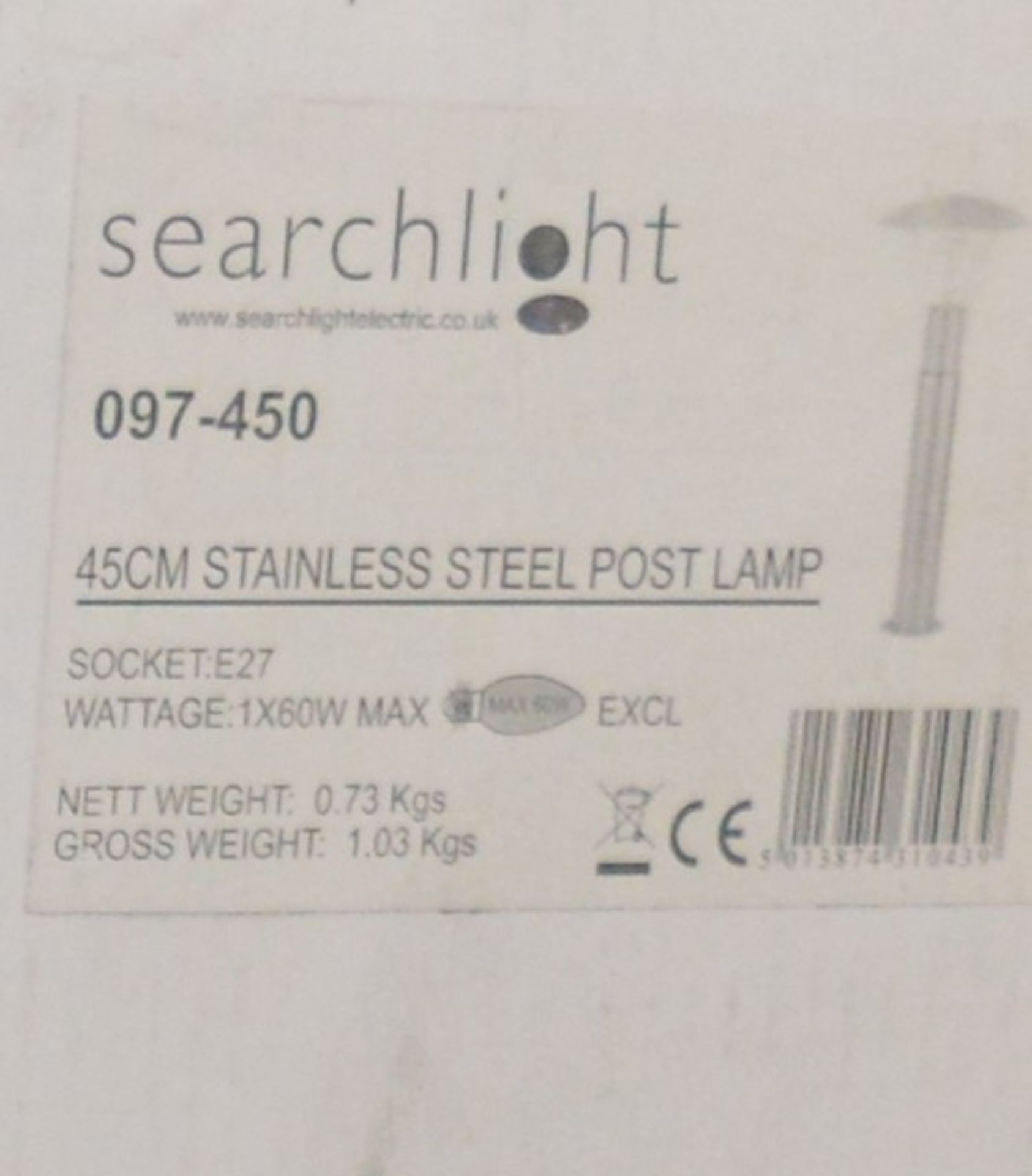 5 x Searchlight 097-450 Stainless Steel Post Lamp - IP44 Rated - Ideal For Gardens, Driveways or - Image 2 of 2