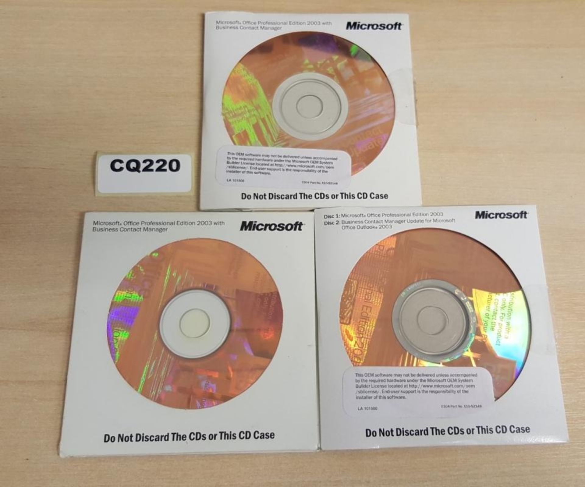 3 x Microsoft office Professional Edition 2003 Disc - Ref CQ220 UP/N - CL394 - Location: Altrincham