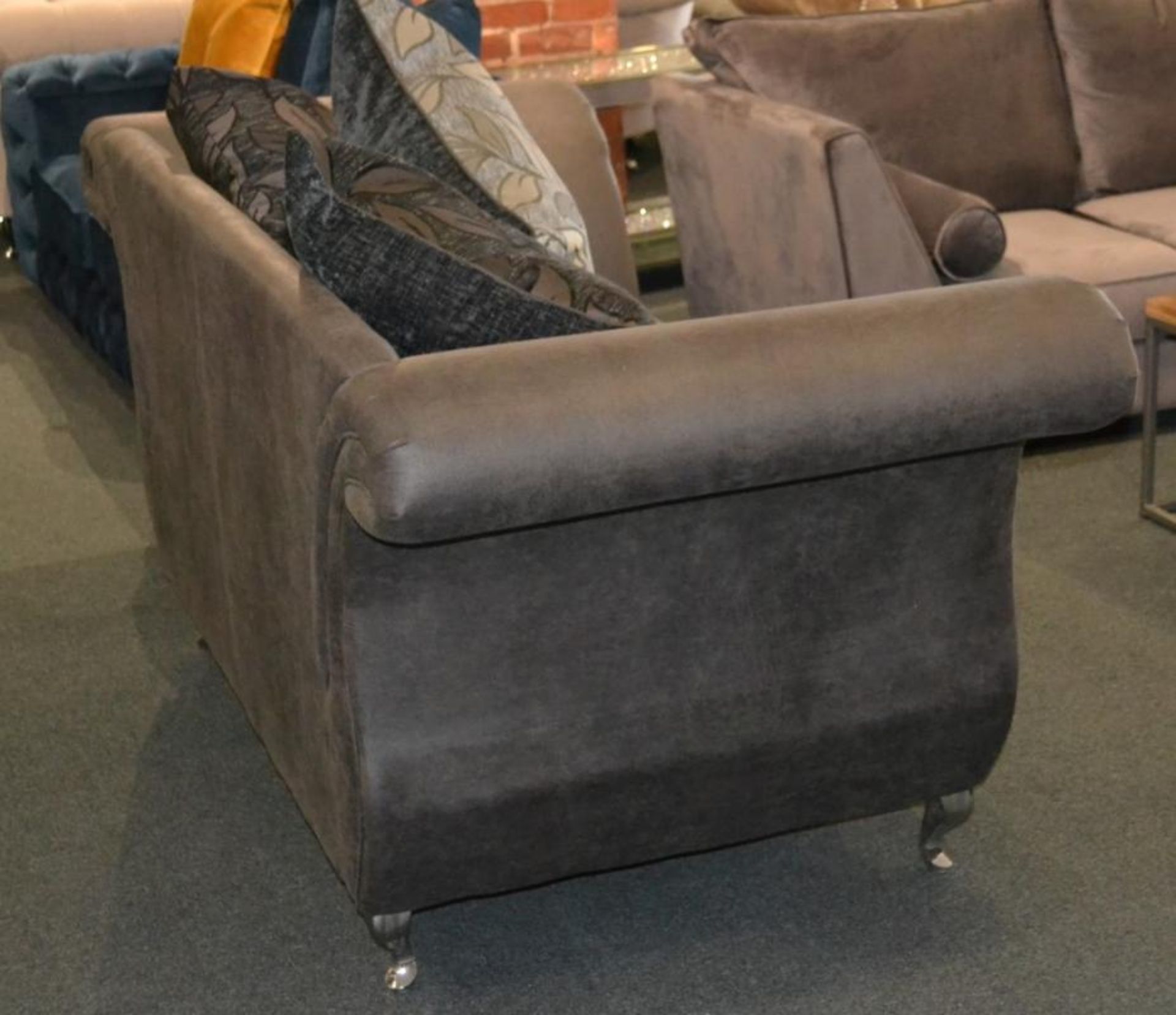 1 x Stylish Bespoke Double Seater Sofa. This sofa is covered in a soft dark grey leatherette with th - Image 4 of 5