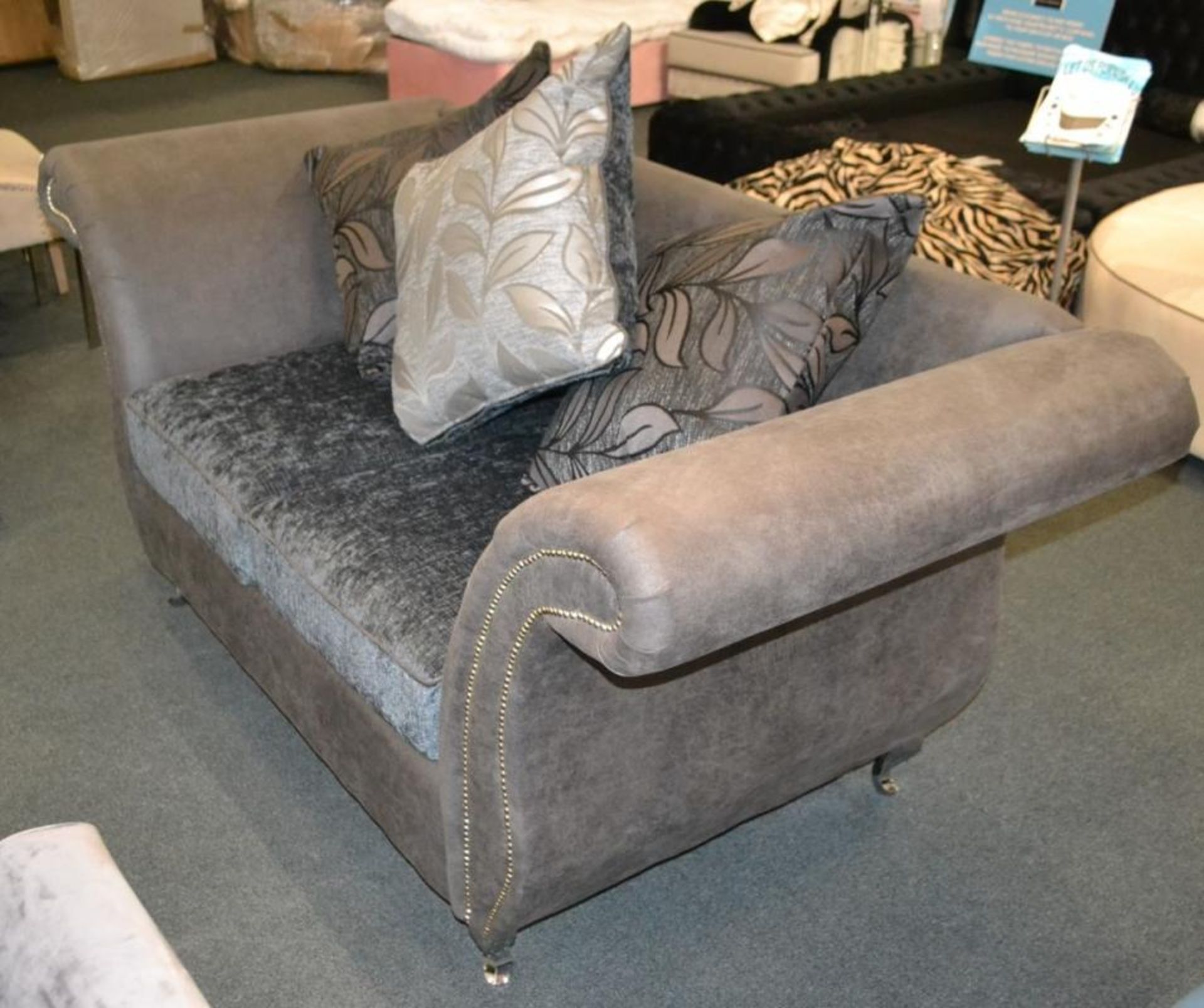 1 x Stylish Bespoke Double Seater Sofa. This sofa is covered in a soft dark grey leatherette with th - Image 5 of 5