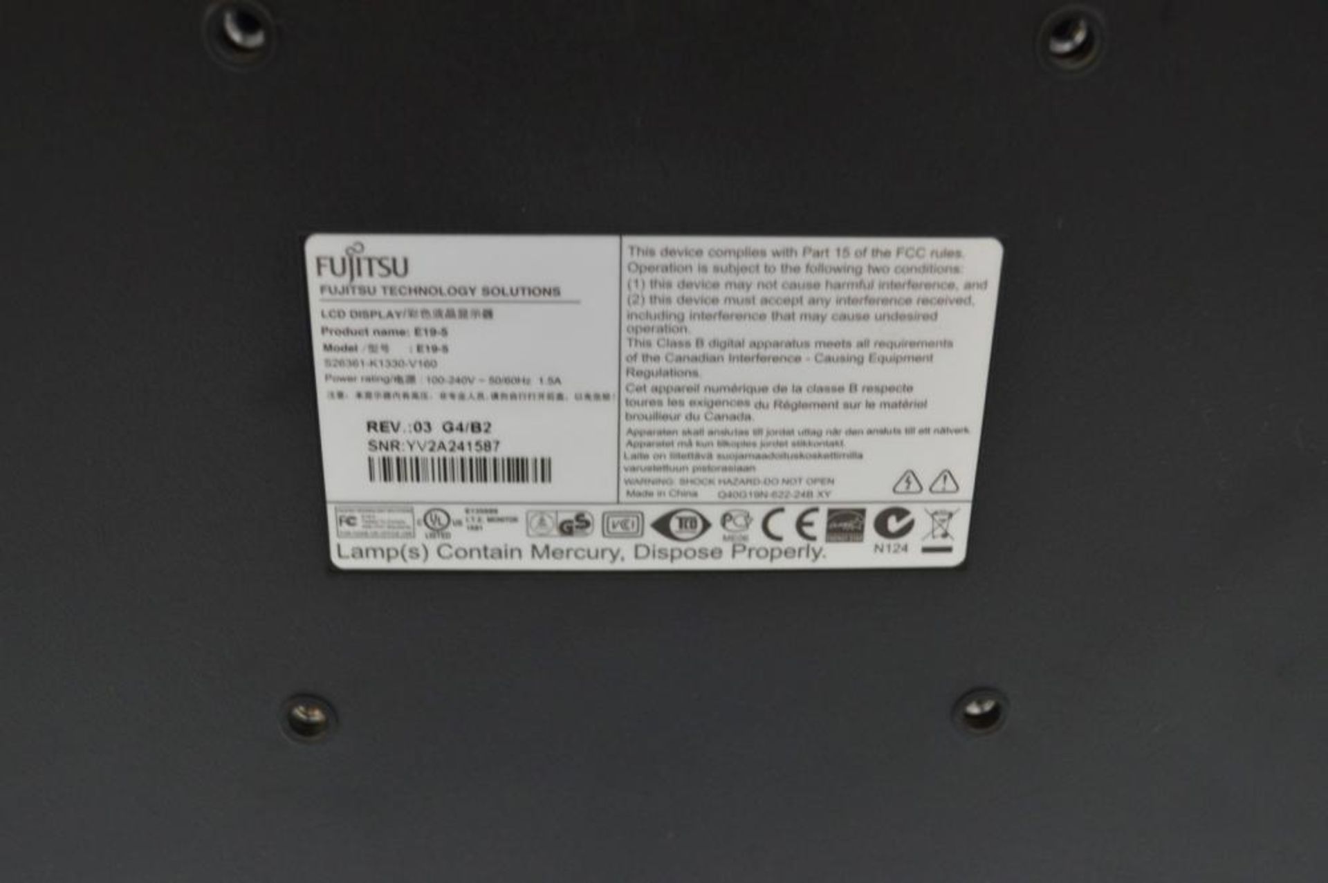 1 x Fujitsu E19-5 19-inch TFT LCD PC Monitor - Ref TP323 - CL394 - Location: Altrincham WA14 - HKPal - Image 2 of 3