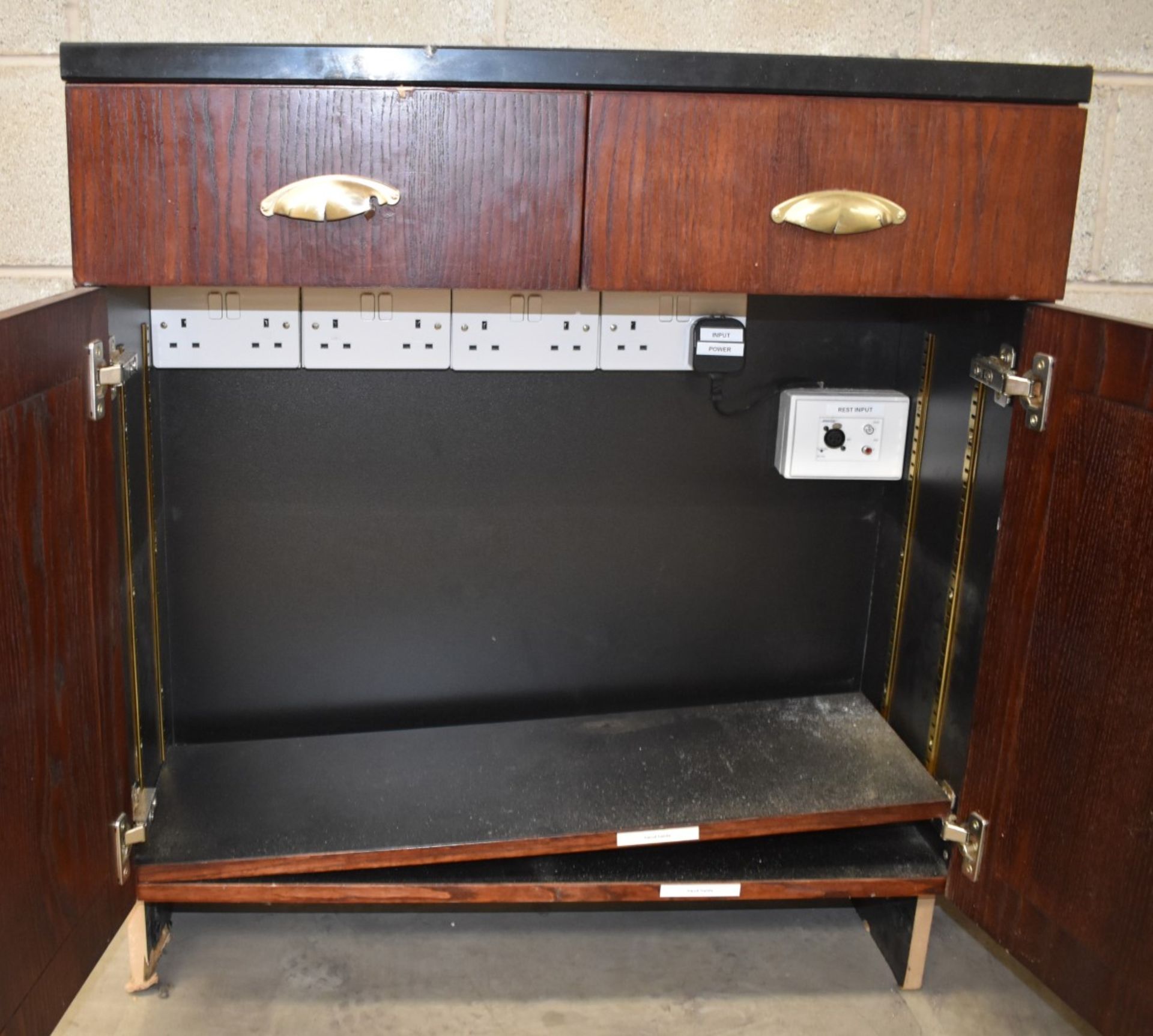 1 x Waitress Server Counter With Dark Wood Finish, Brass Hardware and Stone Top - H90 x W870 x D33 - Image 2 of 4