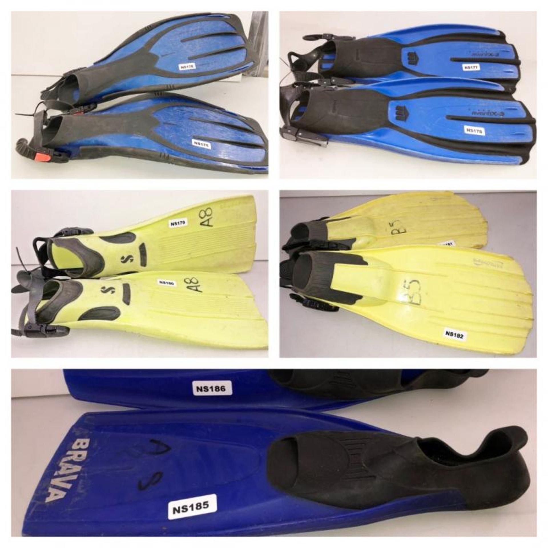 5 x Pairs Of Branded Diving Fins - Ref: NS175, NS176, NS177, NS178, NS179, NS180, NS181, NS182, NS18