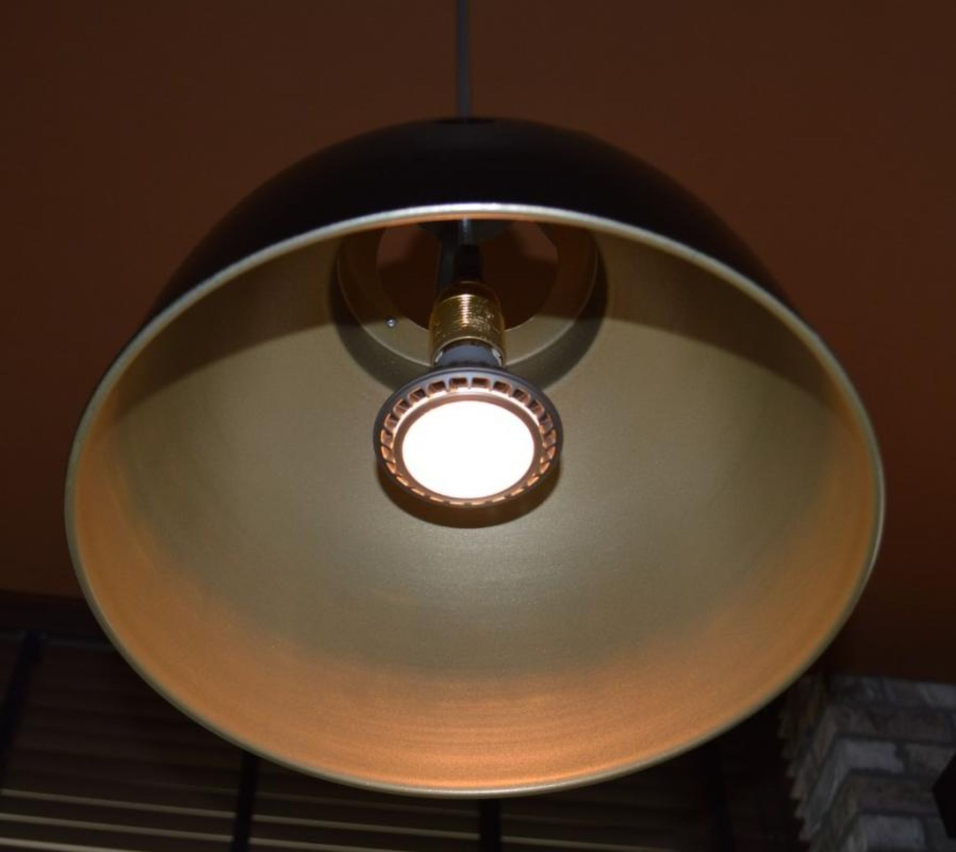 12 x Dome Pendant Light Fittings in Black With Brass Coloured Interior - Approx Drop  112 cms x - Image 4 of 6