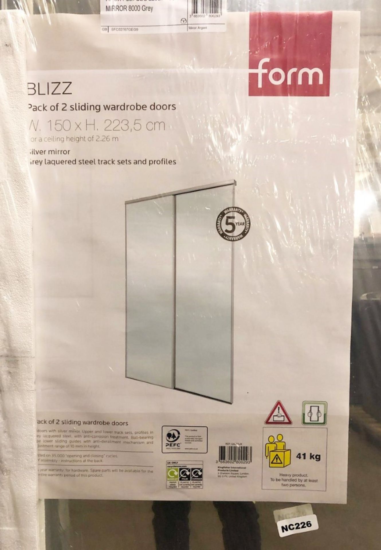 1 x BLIZZ Pack of 2 Sliding Wardrobe Doors With A Silver Mirror With a Grey Lacquered Steel Track Se - Image 4 of 5