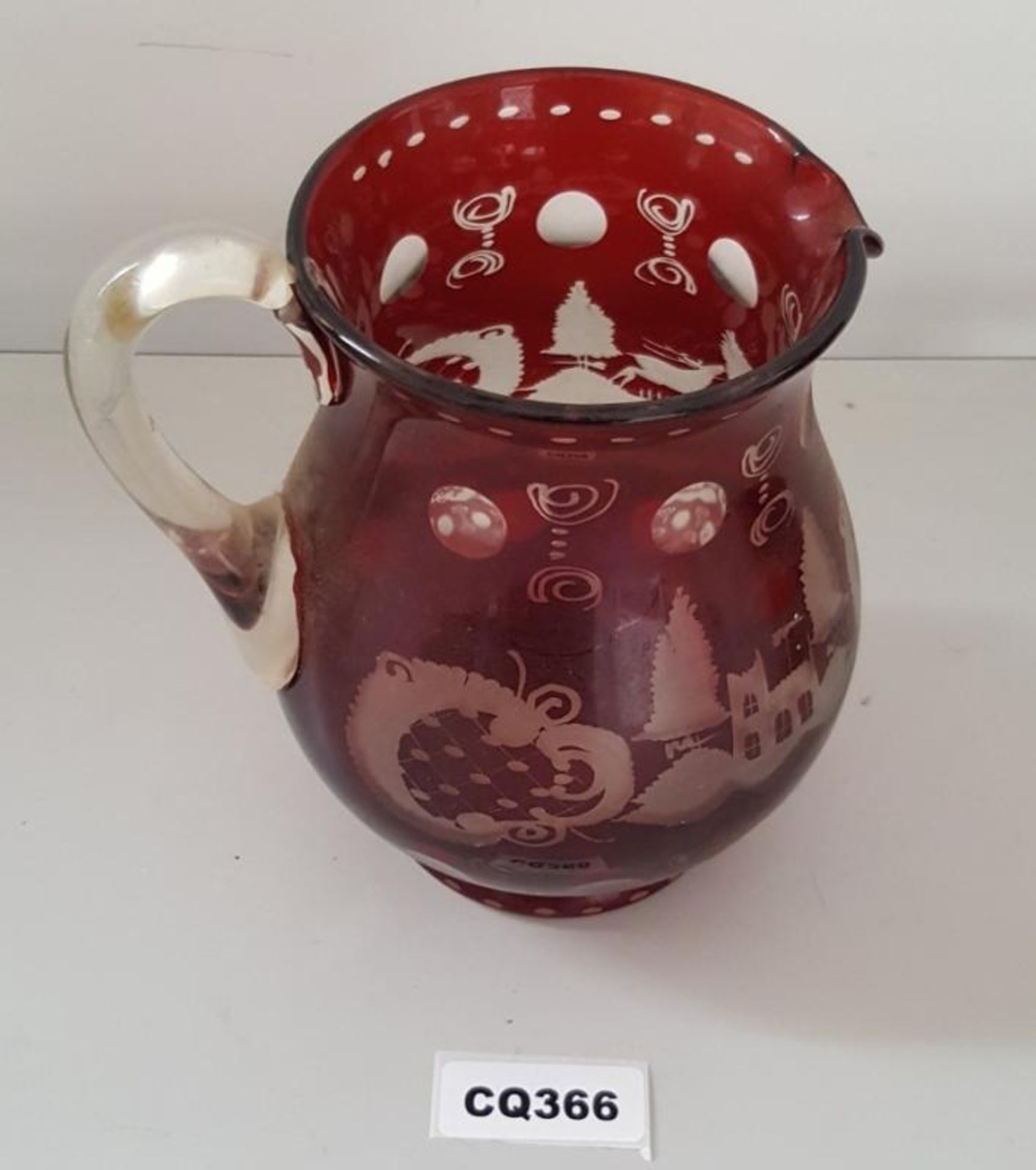 1 x Egermann Antique Glass Pitcher In Ruby Red With Clear Handle - Ref CQ366 E - Dimensions: H19/L17 - Image 4 of 4