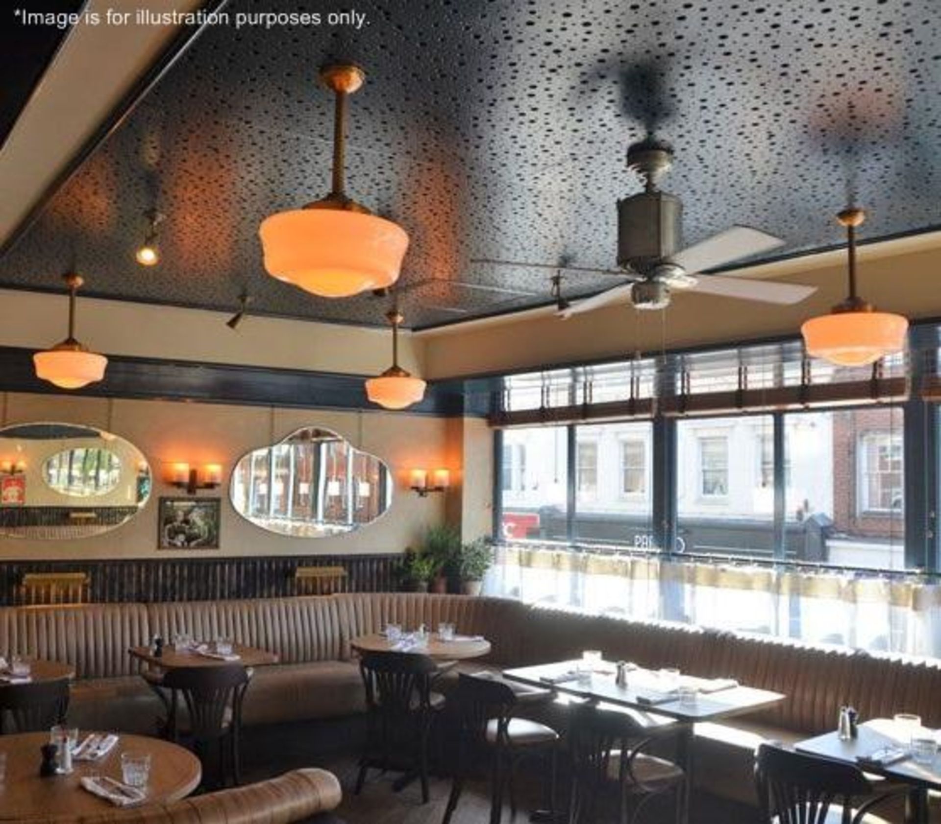 A Pair Of Art Deco Style Ceiling Lights With Brass Bases and White Opal Glass Shades + Extra Base