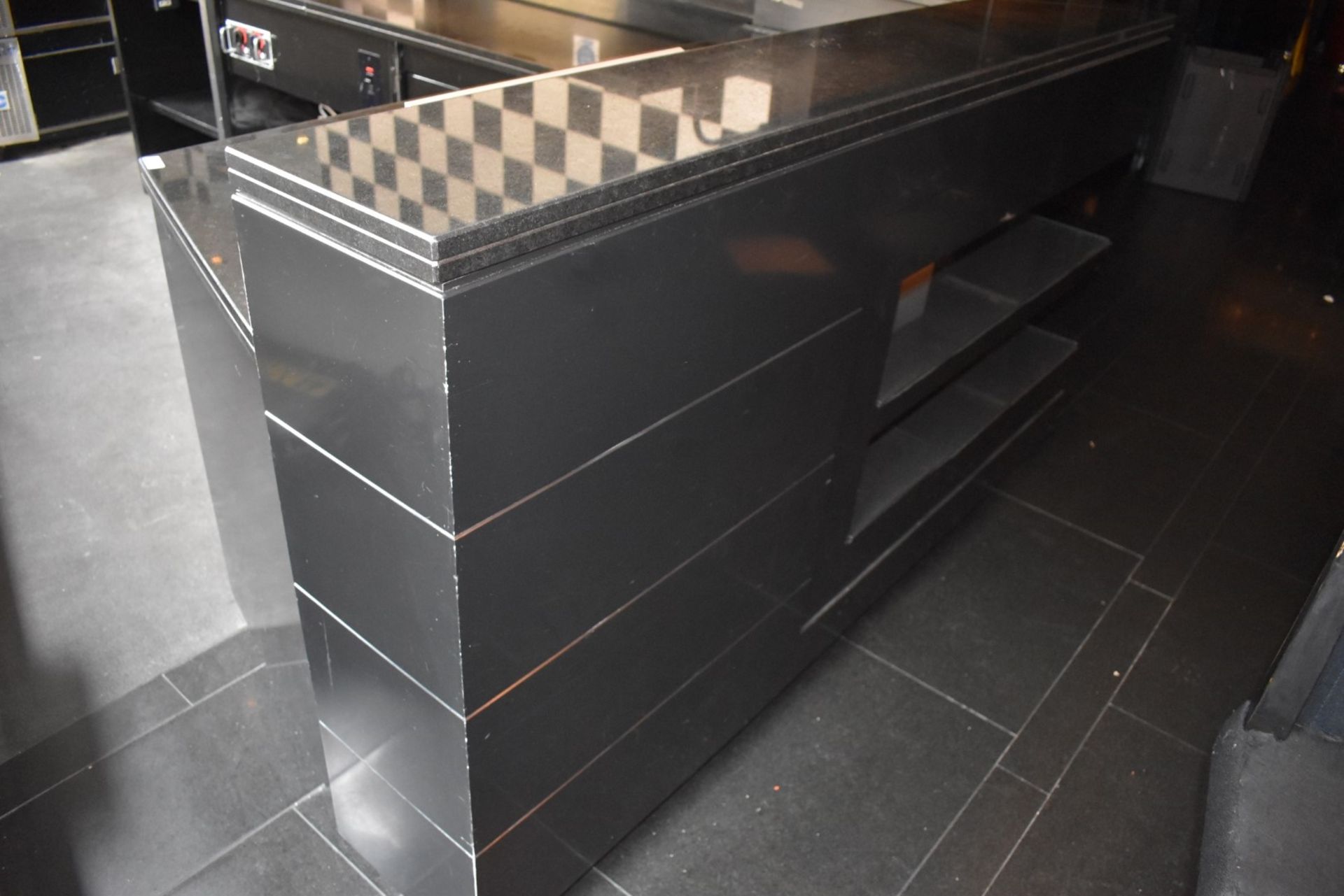 1 x Contemporary Restaurant Bar With Rear Food Prep Area, Stone Counter Tops, Front Display Shelves, - Image 2 of 14