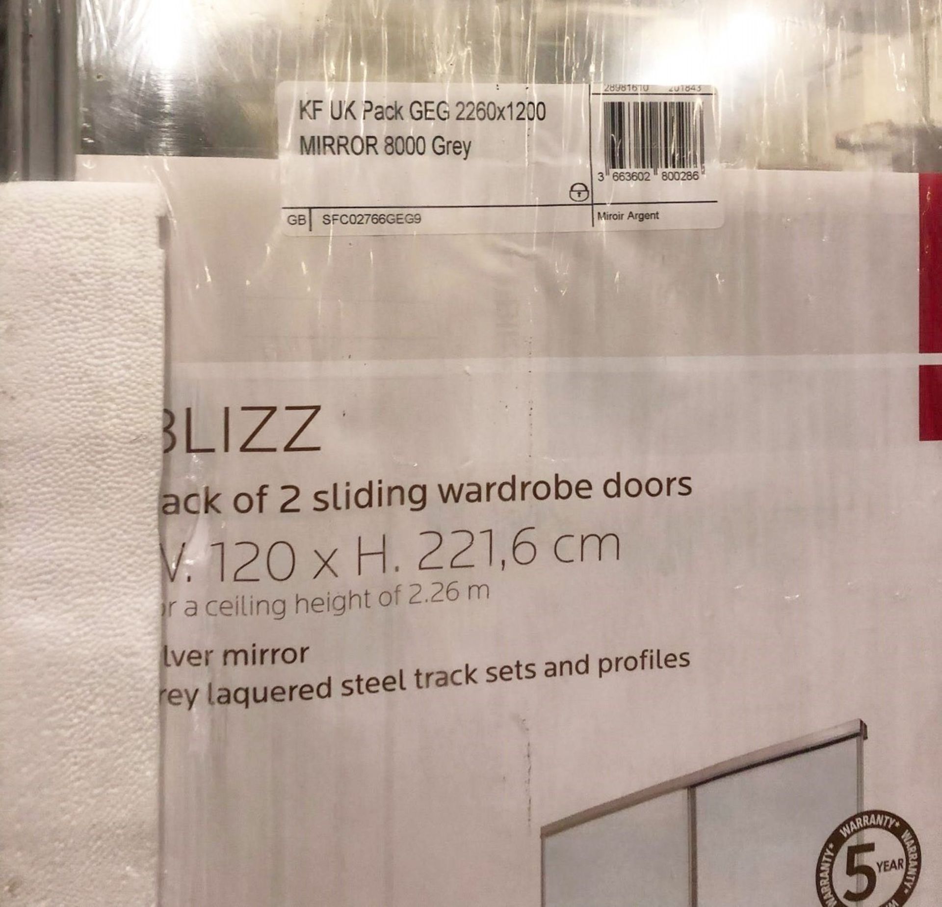 1 x BLIZZ Pack of 2 Silver Mirror Sliding Wardrobe Doors With Grey Lacquered Steel Track Sets And Pr - Image 2 of 4