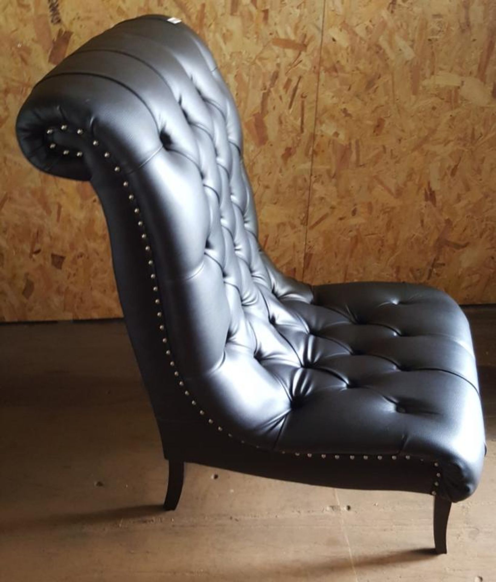 1 x Commercial Chesterfield-Style Low-Profile Button-Back Lounge Chair, Upholstered In&nbsp;Black Le - Image 3 of 4