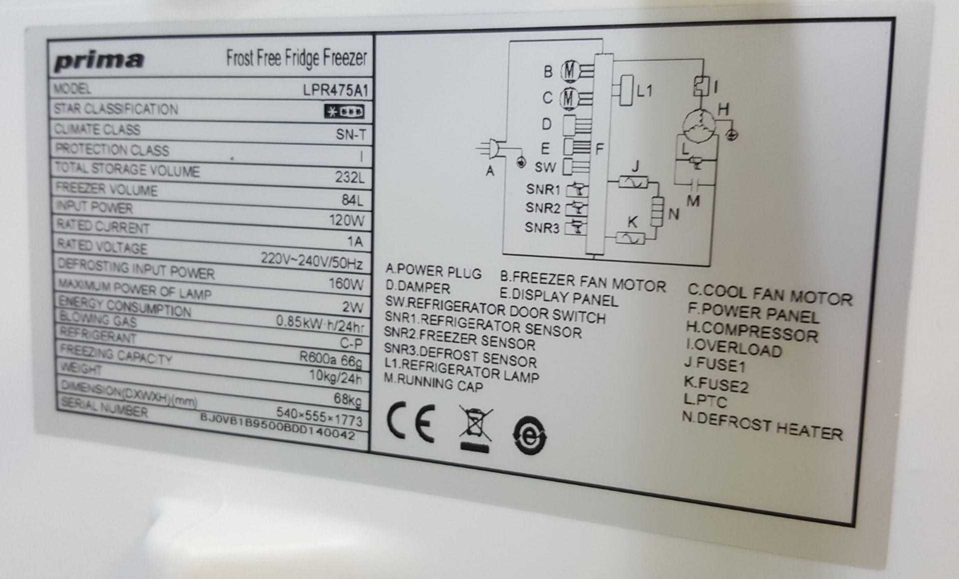 1 x Prima Integrated 50/50 Frost Free Fridge Freezer LPR475A1 - Ref BY188 - Image 7 of 8