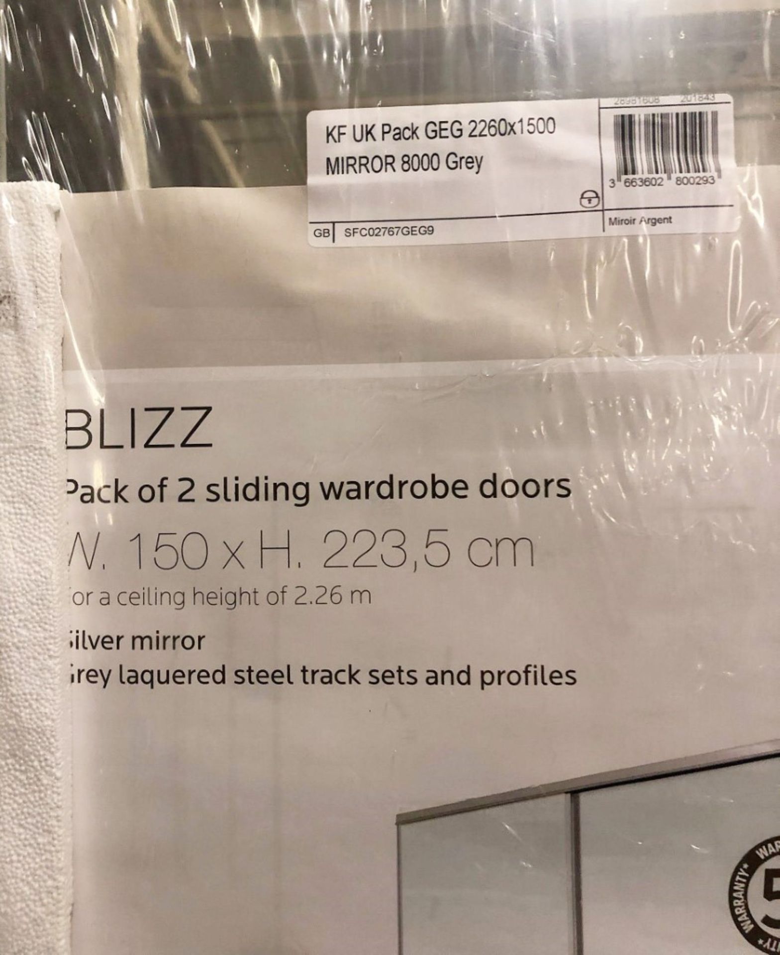 1 x BLIZZ Pack of 2 Sliding Wardrobe Doors With A Silver Mirror With a Grey Lacquered Steel Track Se - Image 5 of 5