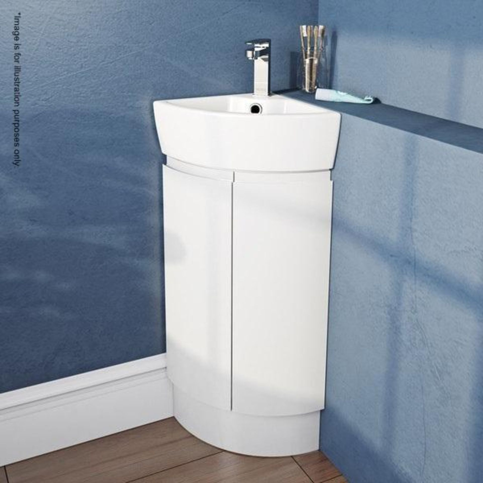 1 x Snow Corner Vanity Corner Unit - White High Gloss Finish - Dimensions: 29 x 29 x 73cm - New / Un