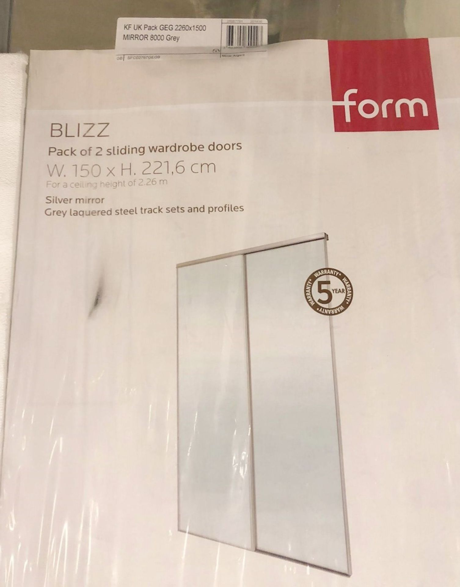 1 x BLIZZ Pack of 2 Silver Mirror Sliding Wardrobe Doors With Grey Lacquered Steel Track Sets and Pr - Image 3 of 4
