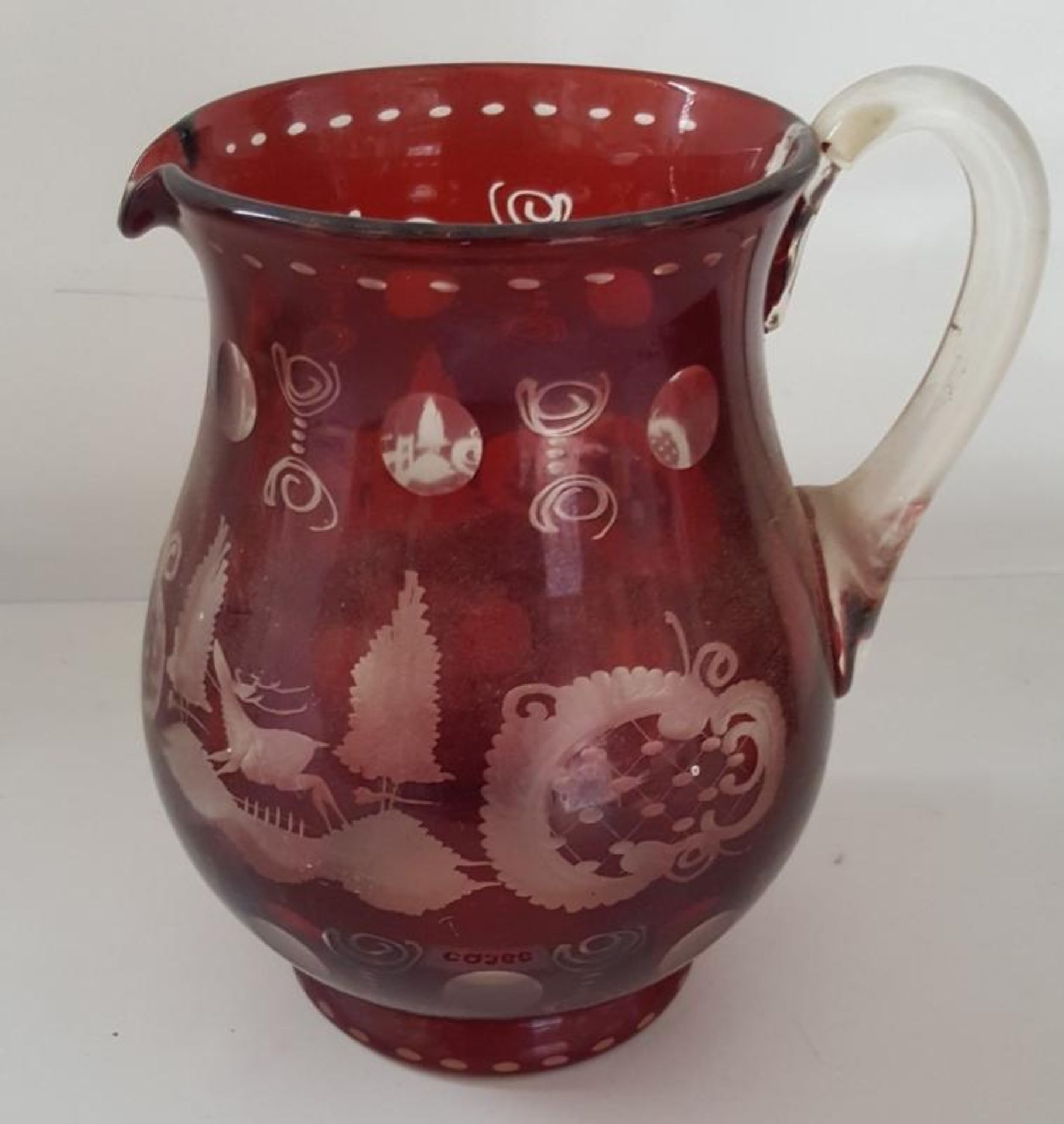 1 x Egermann Antique Glass Pitcher In Ruby Red With Clear Handle - Ref CQ366 E - Dimensions: H19/L17 - Image 3 of 4