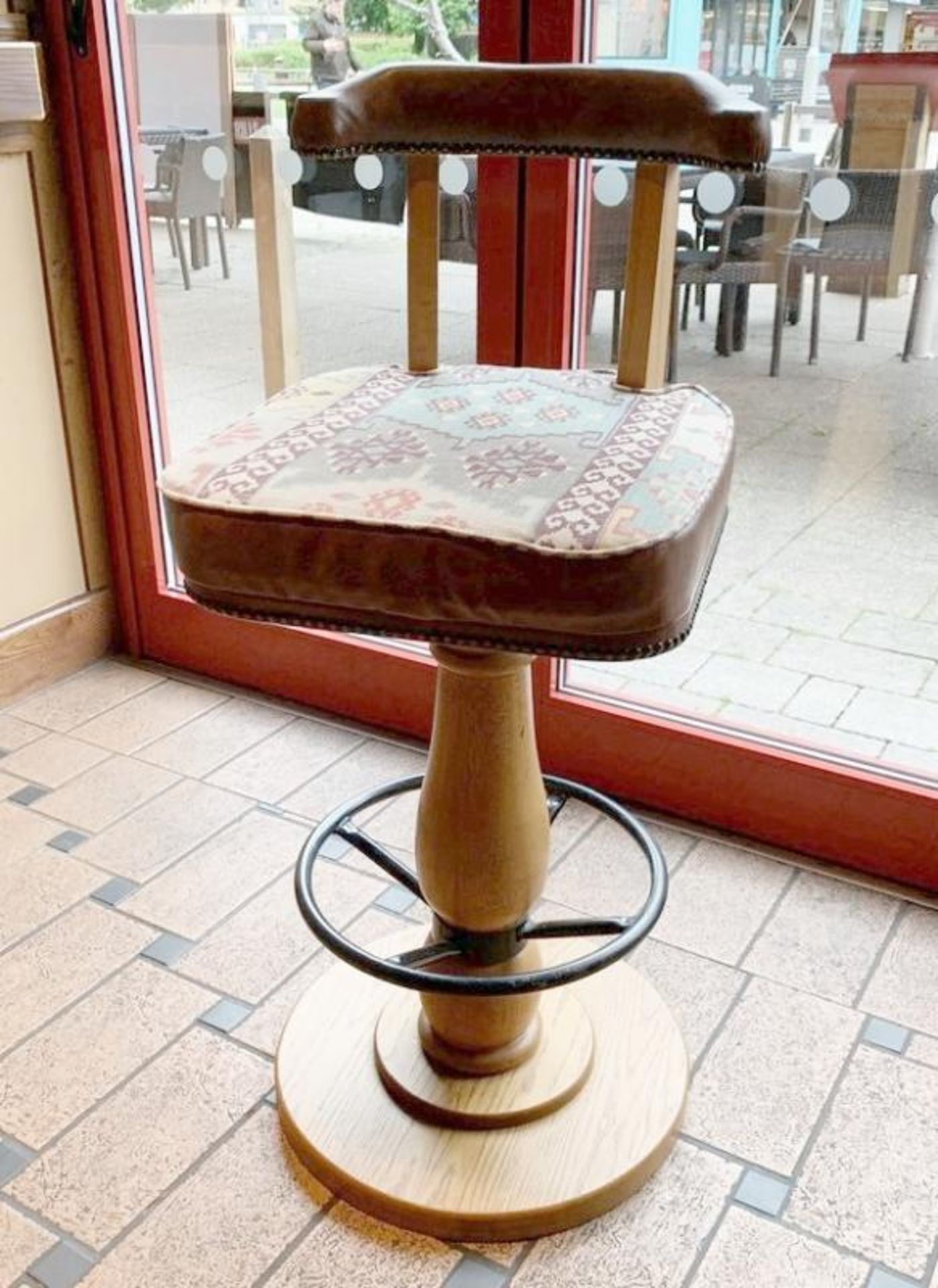 1 x Wood And Upholstered Bar Stool - Dimensions: H108cm x W45cm - CL339 - From a Popular Mexican - Image 2 of 3