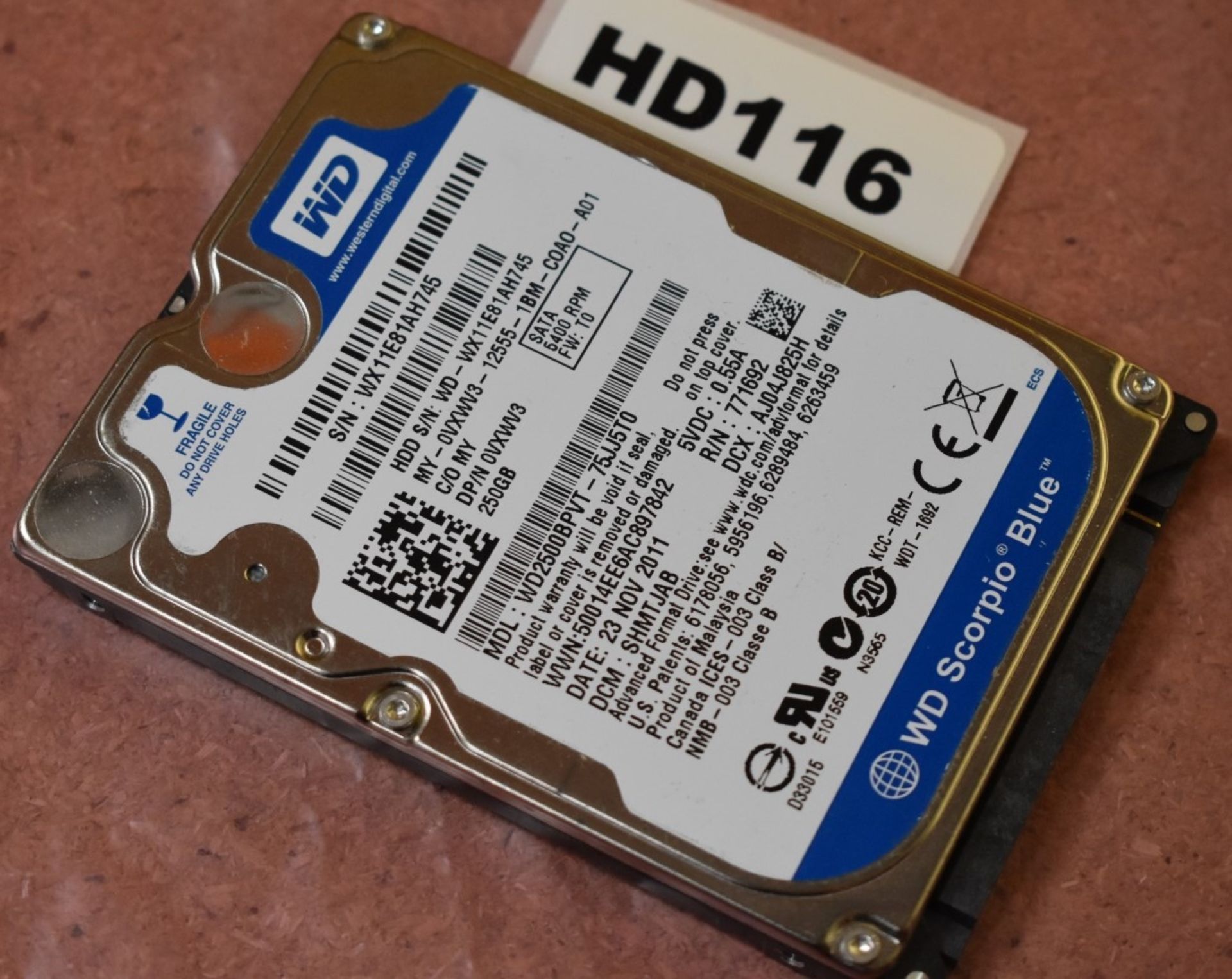 4 x Western Digital 250gb Scorpio Blue 2.5 Inch SATA Hard Drives - Tested and Formatted - HD115/ - Image 2 of 4