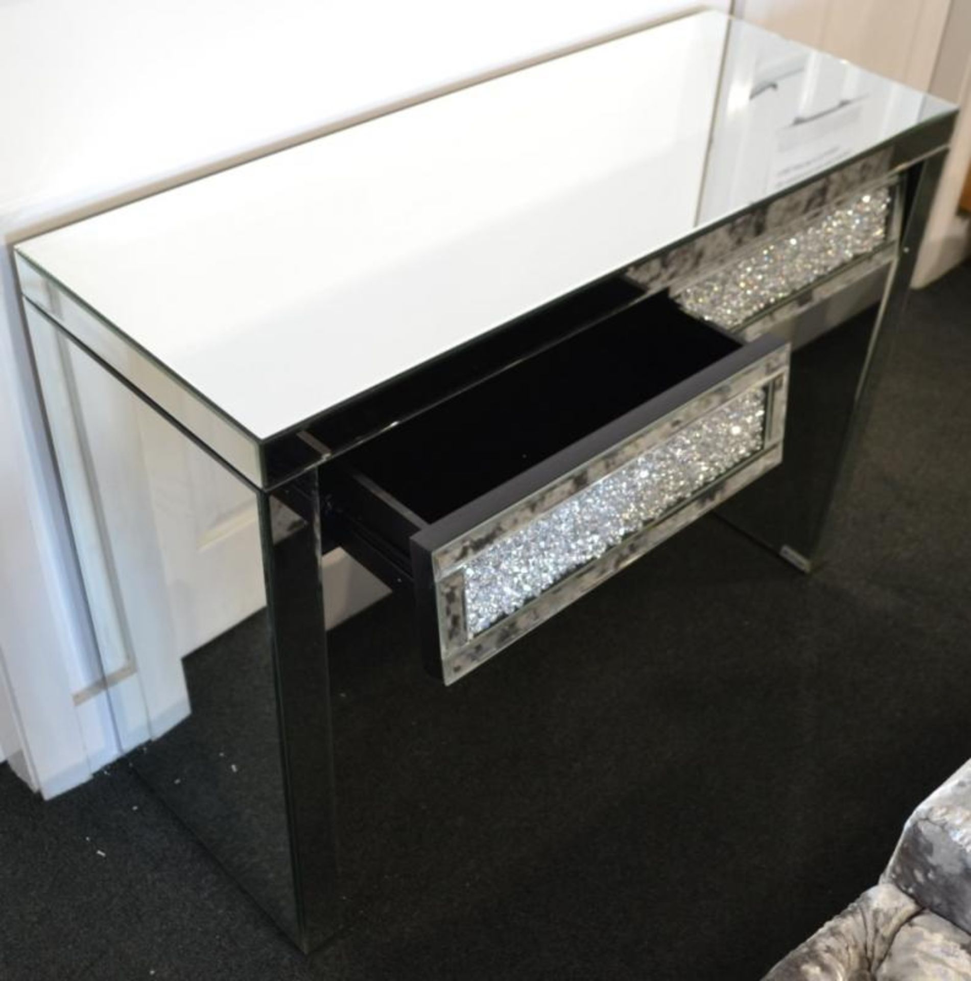 1 x Double Draw Mirrored Dressing Table. A beautiful mirrored dressing table with crystal encrusted - Image 4 of 4