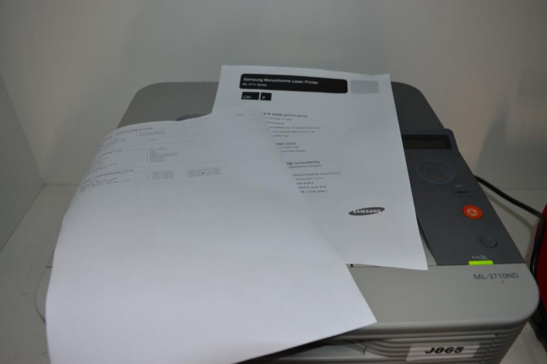 1 x Samsung ML-3710ND Mono Laser Printer - 69% Toner Capacity - Tested and Working - Please See Test - Image 3 of 4