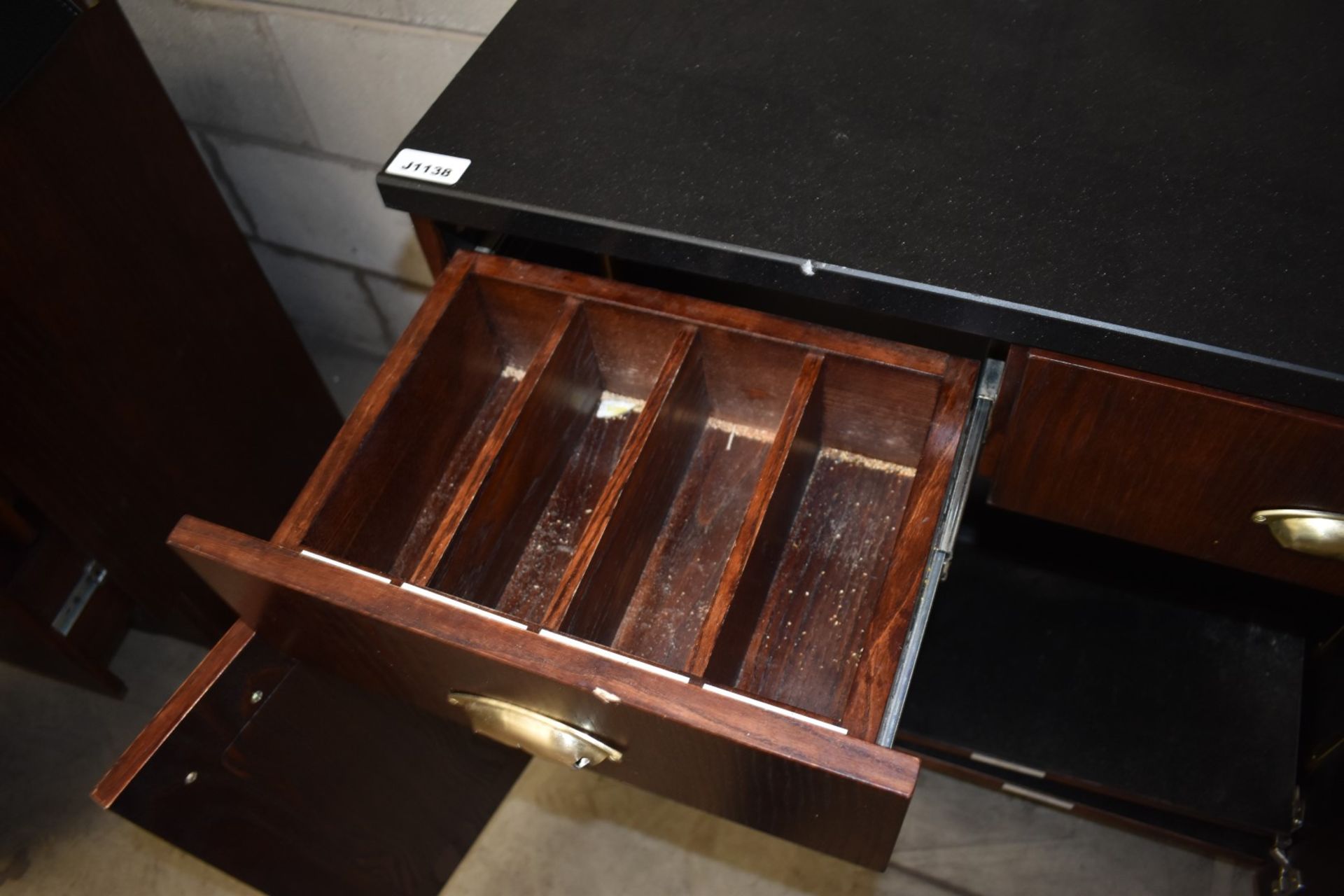 1 x Waitress Server Counter With Dark Wood Finish, Brass Hardware and Stone Top - H90 x W870 x D33 - Image 3 of 4