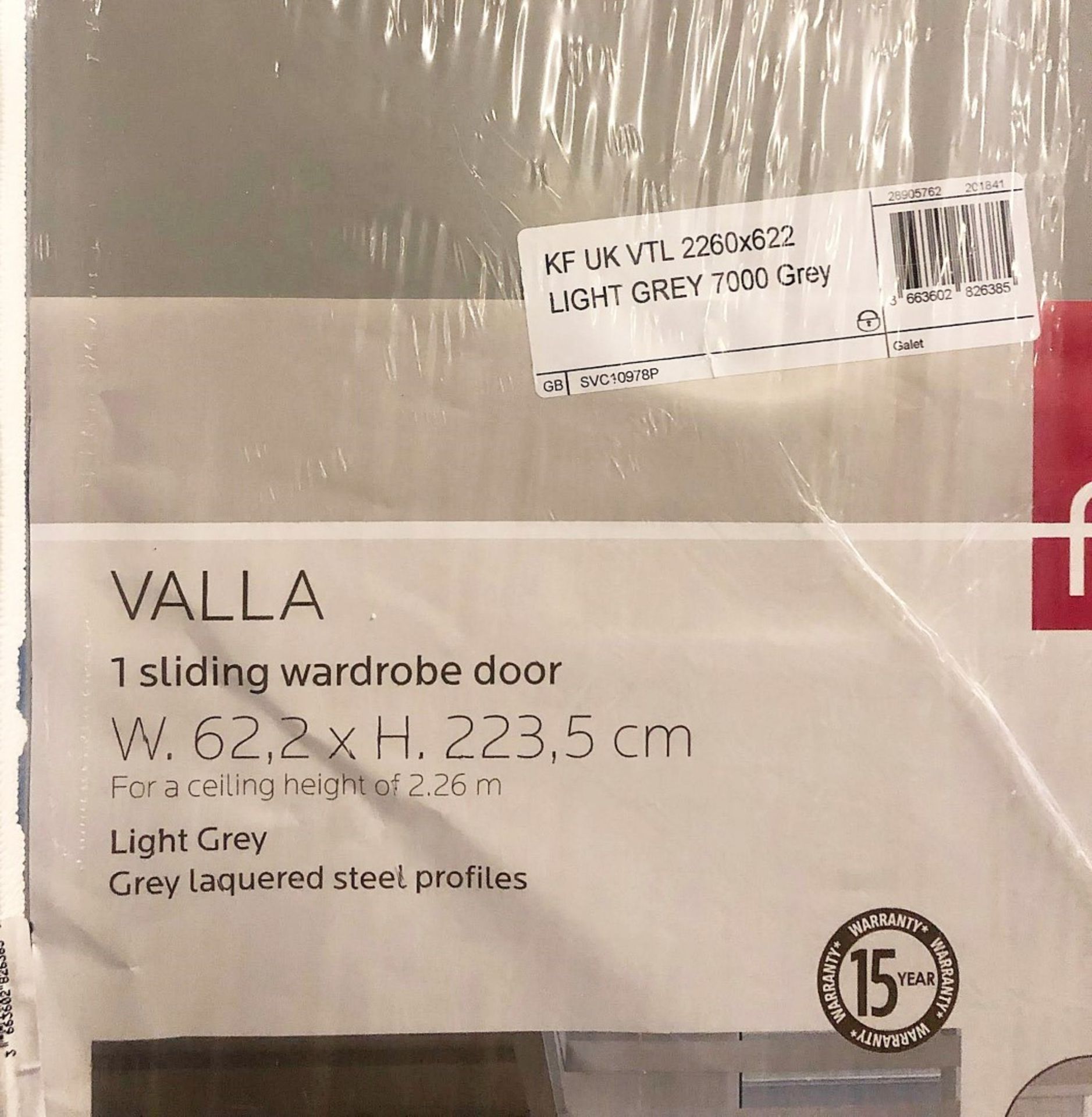 2 x VALLA 1 Sliding Wardrobe Door In Light Grey With Grey Lacquered Steel Profiles - CL373 - Ref: NC - Image 3 of 6