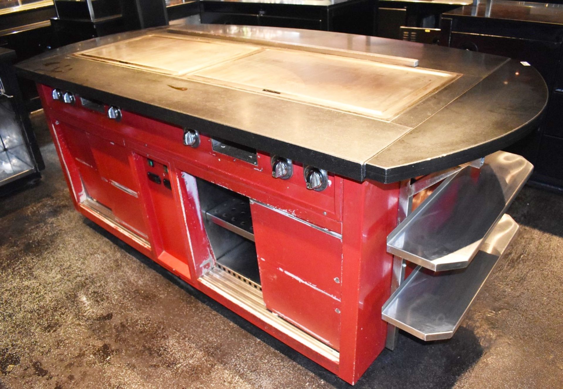 1 x Commercial Kitchen Center Island With Stone Counter Top Surface, Integrated Solid Top Griddles