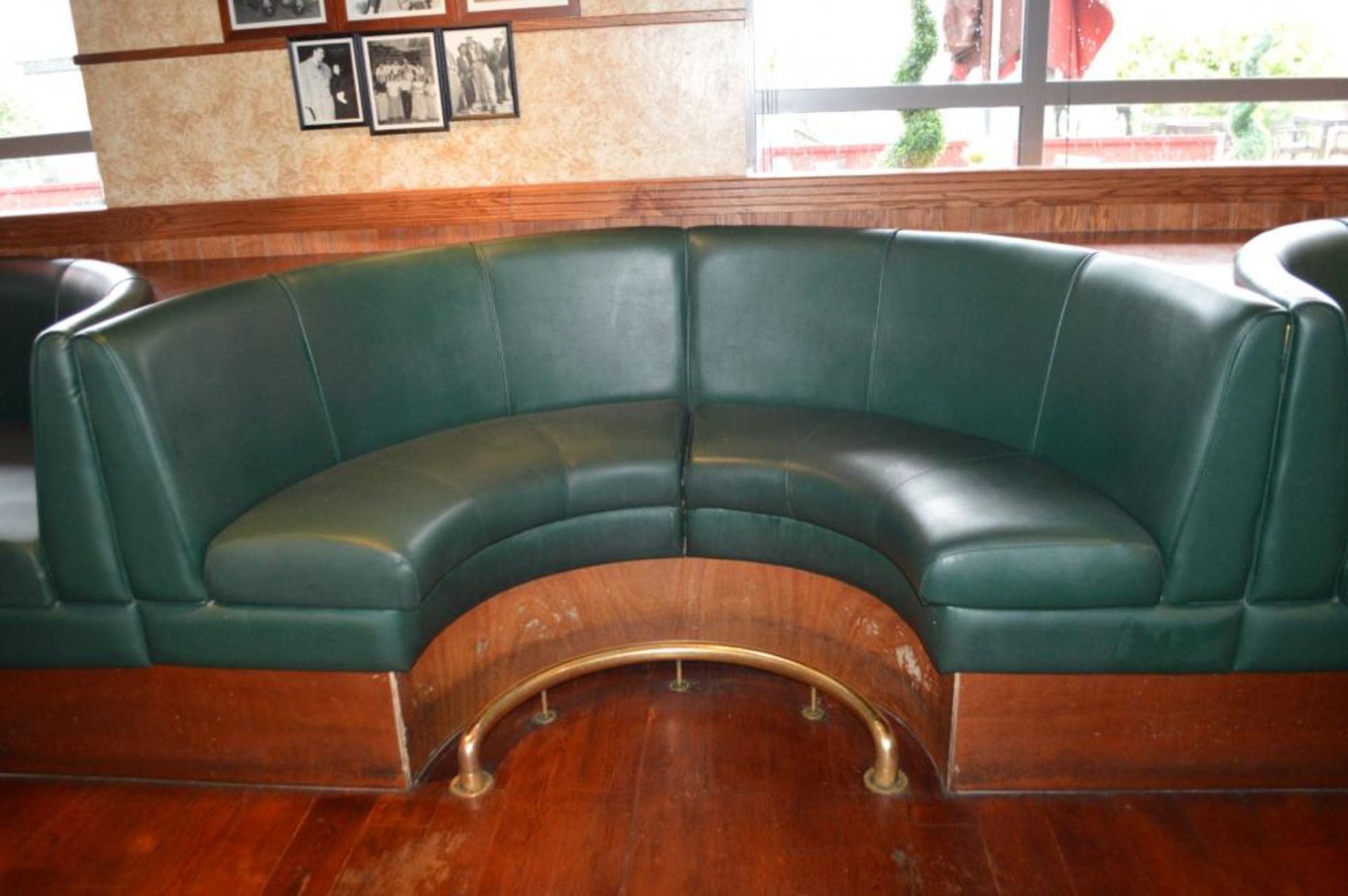 2 x Contemporary U Seating Booths With Green Faux Leather Upholstery and Brass Foot Rests - H105 x W - Image 6 of 6