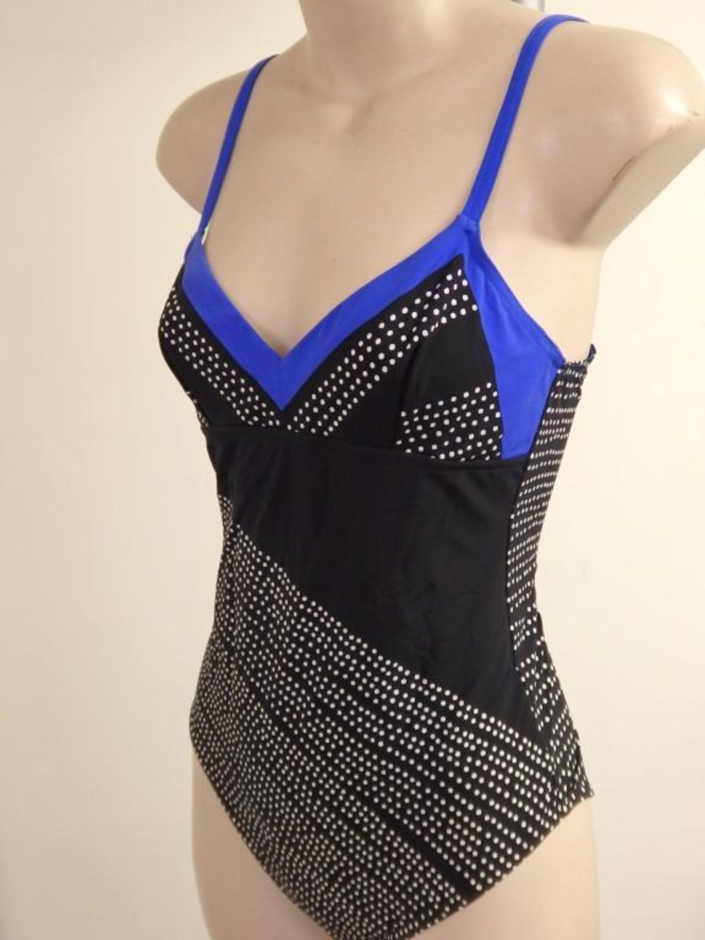 1 x Rasurel - Black Polka dot with royal blue trim & frill Tobago Swimsuit - B21039 - Size 2C - UK 3 - Image 7 of 8