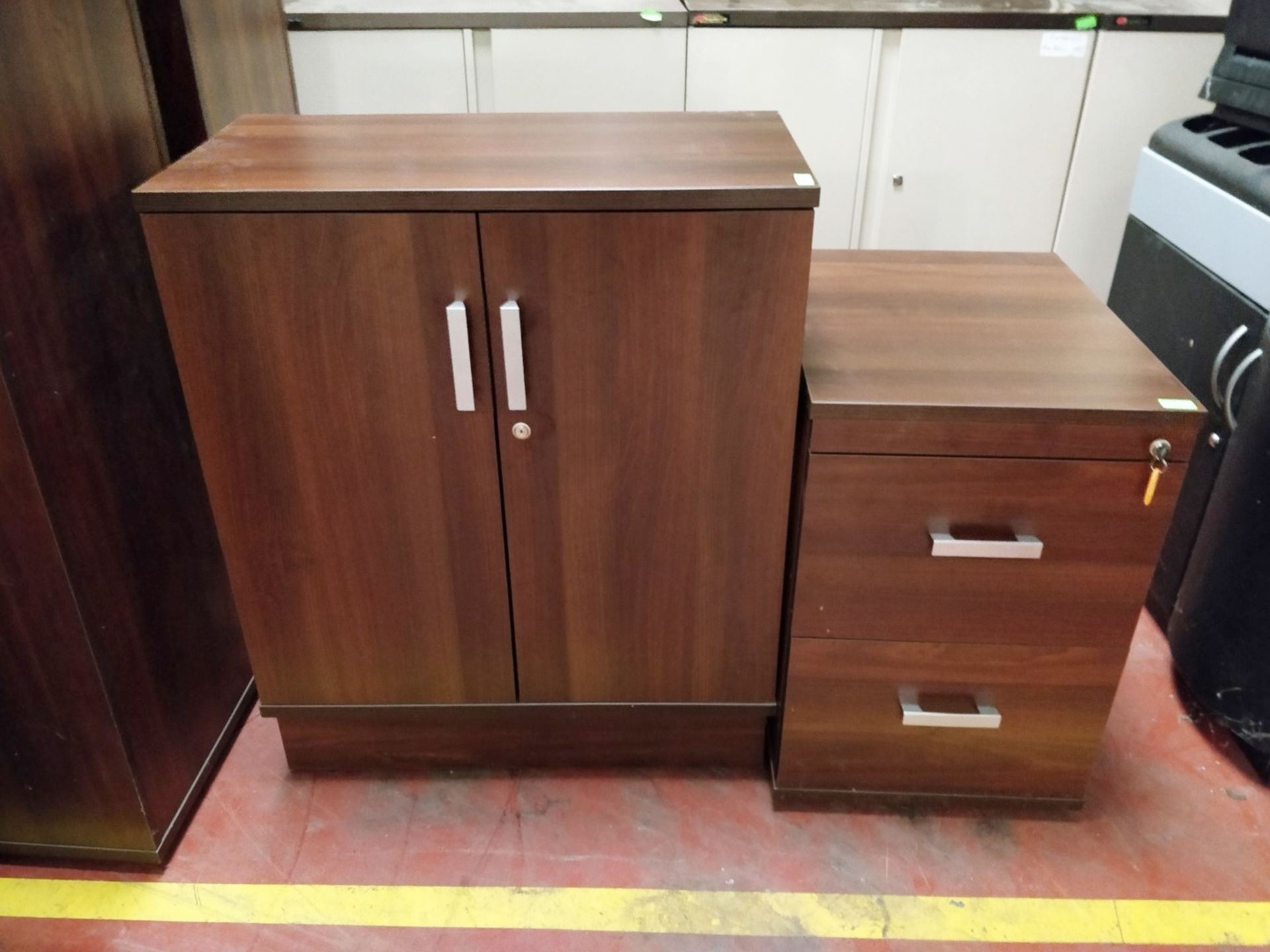 5 x Piece Contemporary Walnut Office Furniture Set - Includes Filing Cabinets, Pedestal, Cupboard - Image 3 of 3