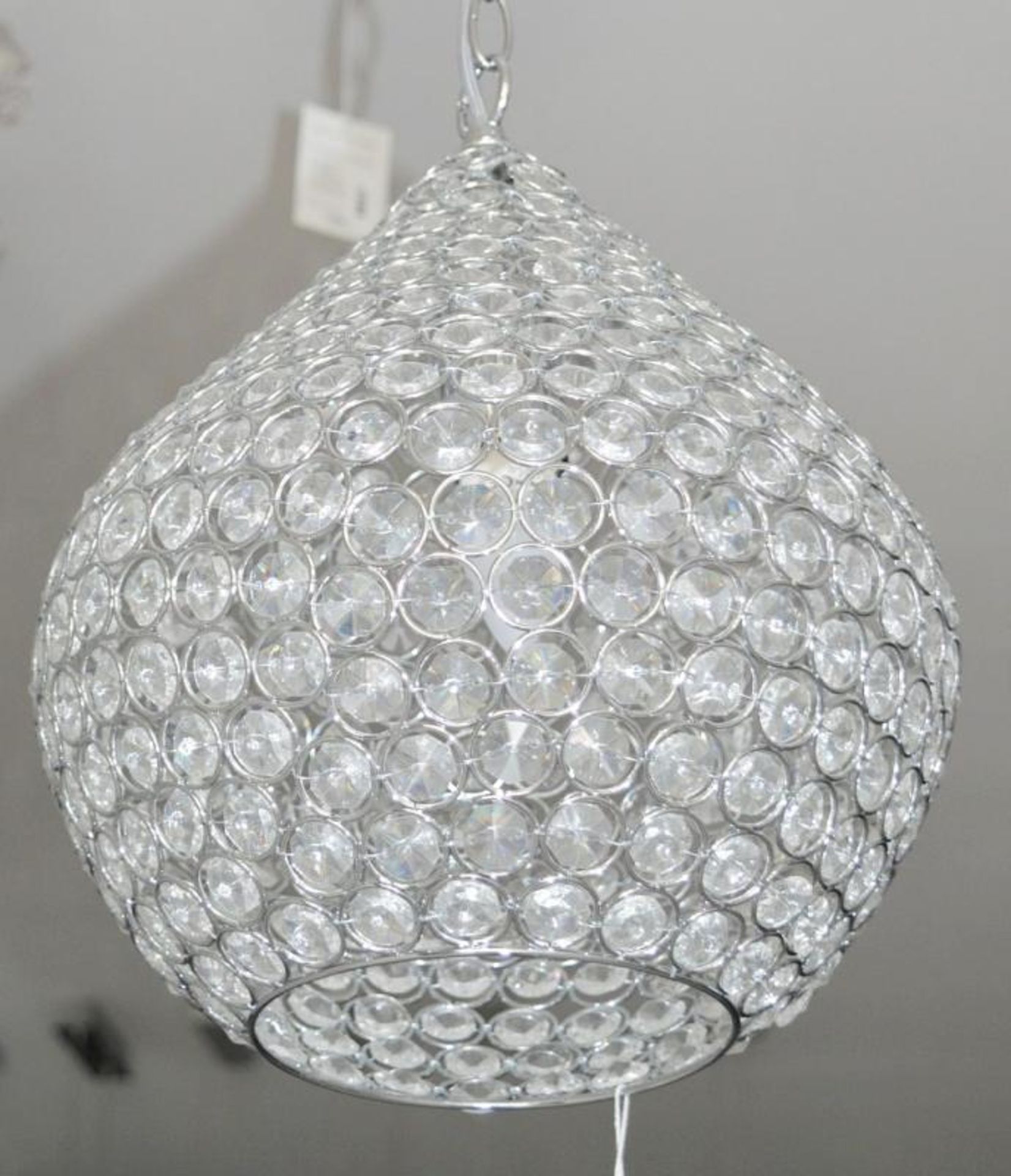 1 x 1-Light Pedant Finished In Chrome With Clear Crystal Buttons - Ex Display Stock - Ref - J349 - C - Image 2 of 3