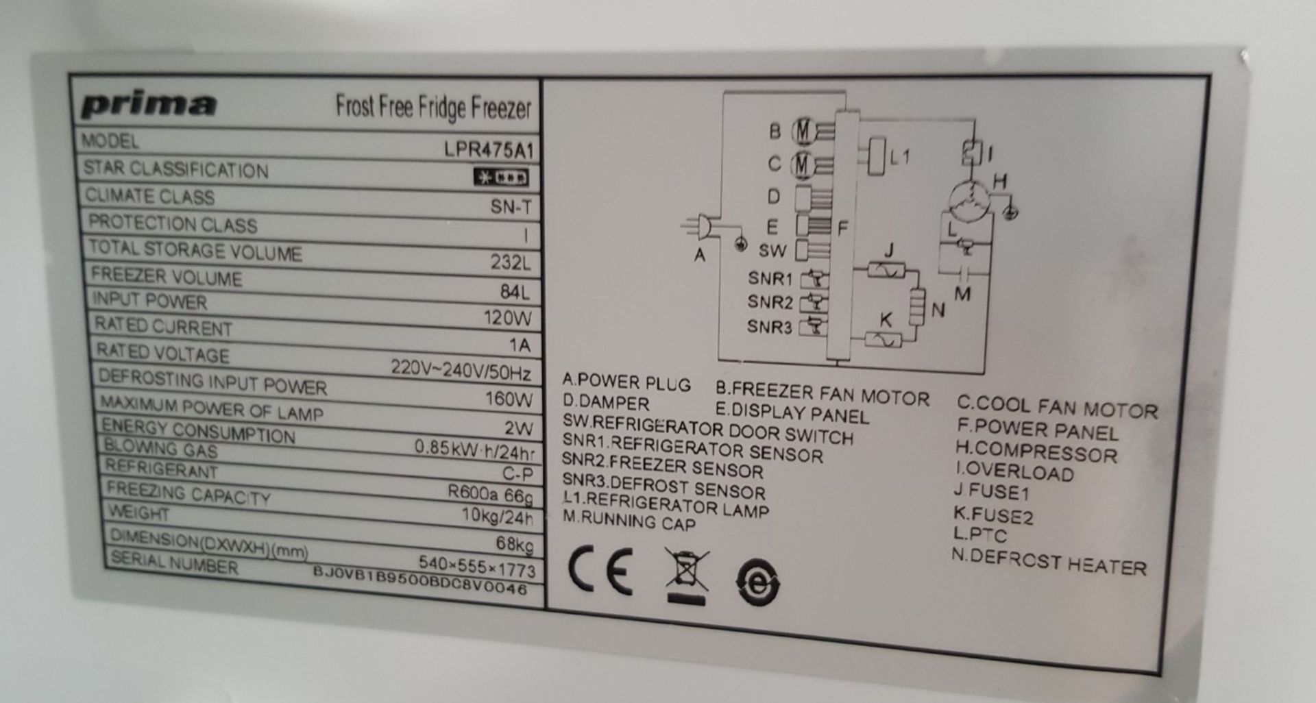 1 x Prima Integrated 50/50 Frost Free Fridge Freezer LPR475A1 - Ref BY186 - Image 2 of 7