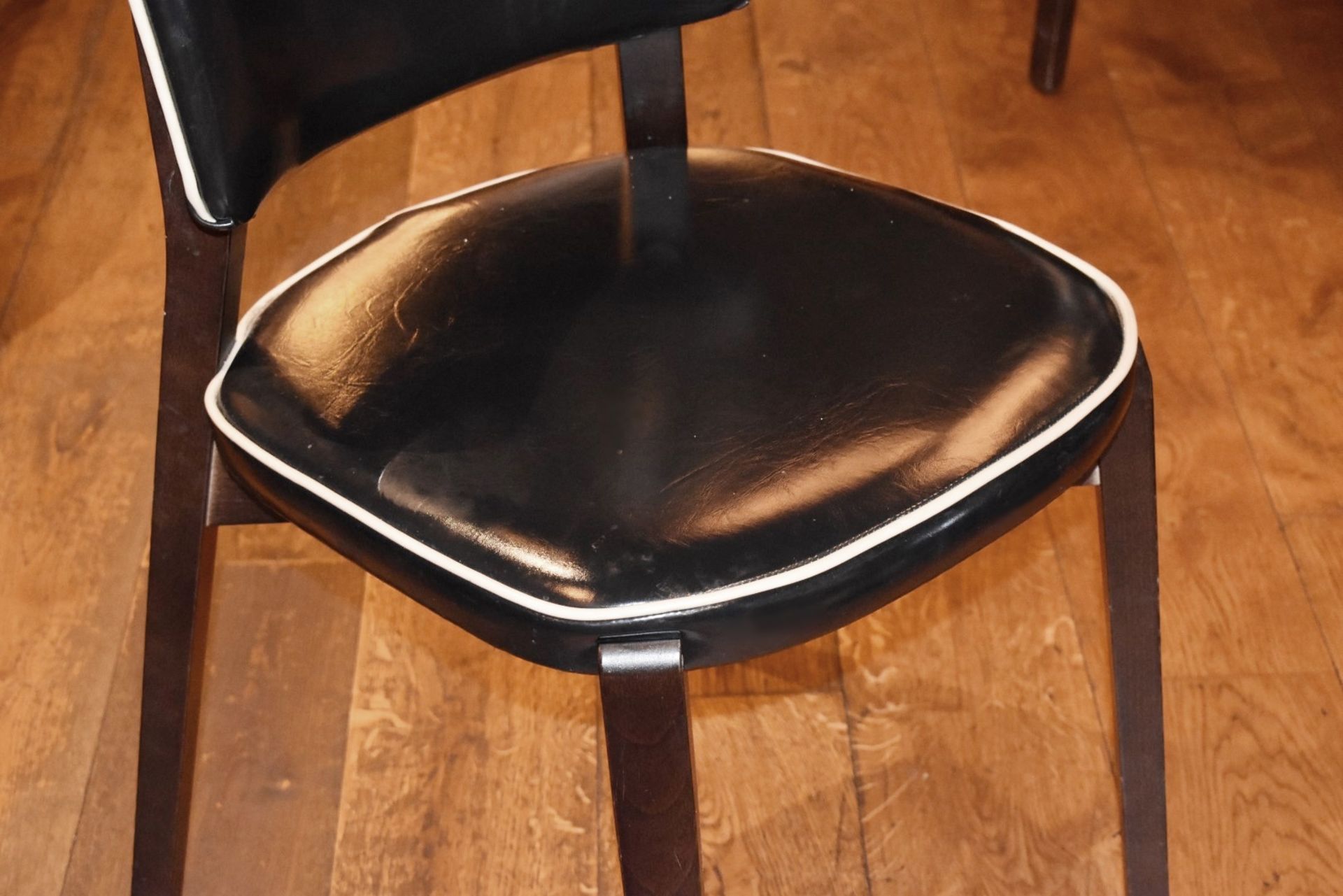 7 x Black Faux Leather Dining Chairs From Italian American Restaurant - Retro Design With Dark - Image 3 of 3