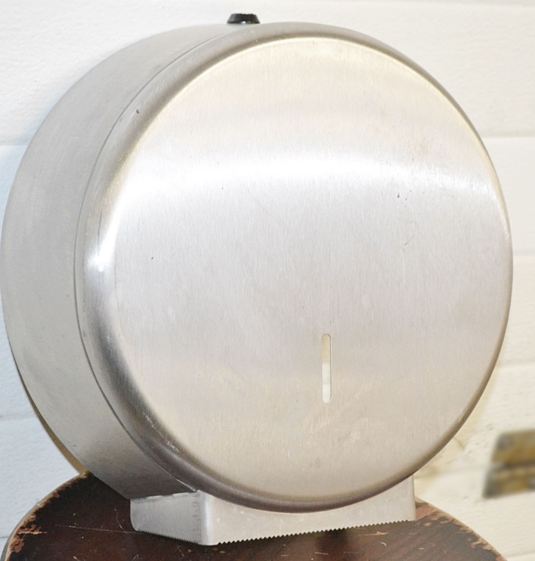 4 x Stainless Steel Jumbo Toilet Roll Dispensers - Recently Taken From A Working Commercial Premises - Image 2 of 4