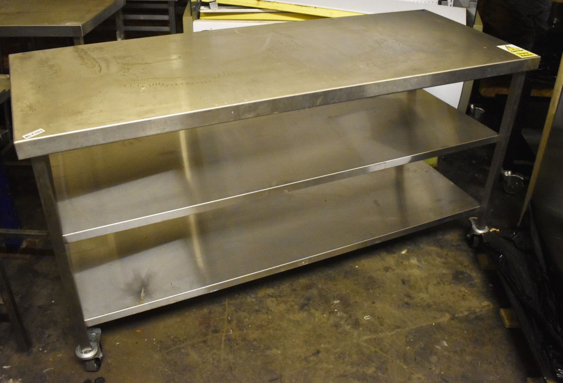 1 x Stainless Steel Prep Bench With Undershleves and Castors - L165 x D65 cms - Ref BLT103 -