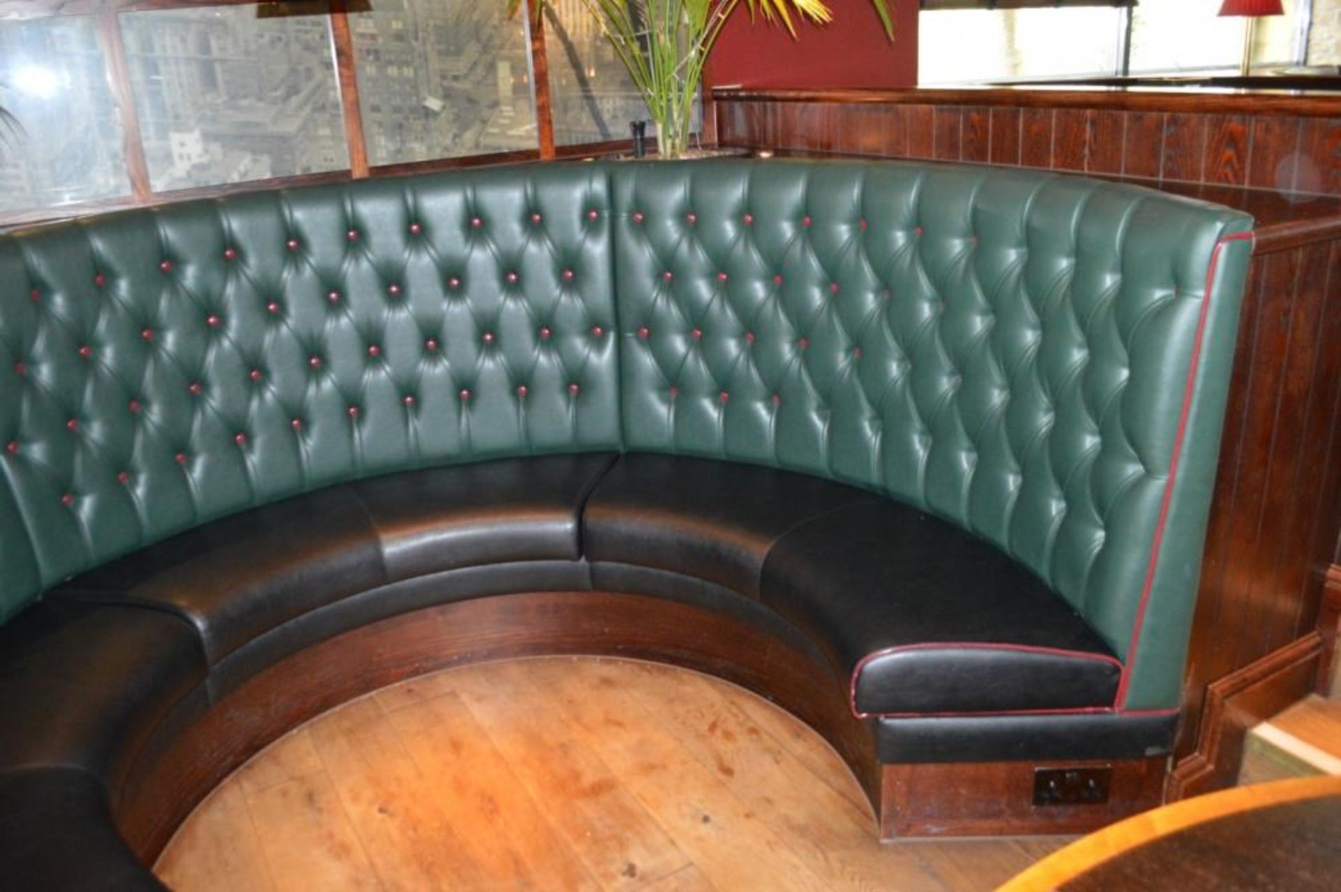 1 x Contemporary U Shape Seating Booth - Features a Leather Upholstery With Green Studded Backrests, - Image 5 of 10