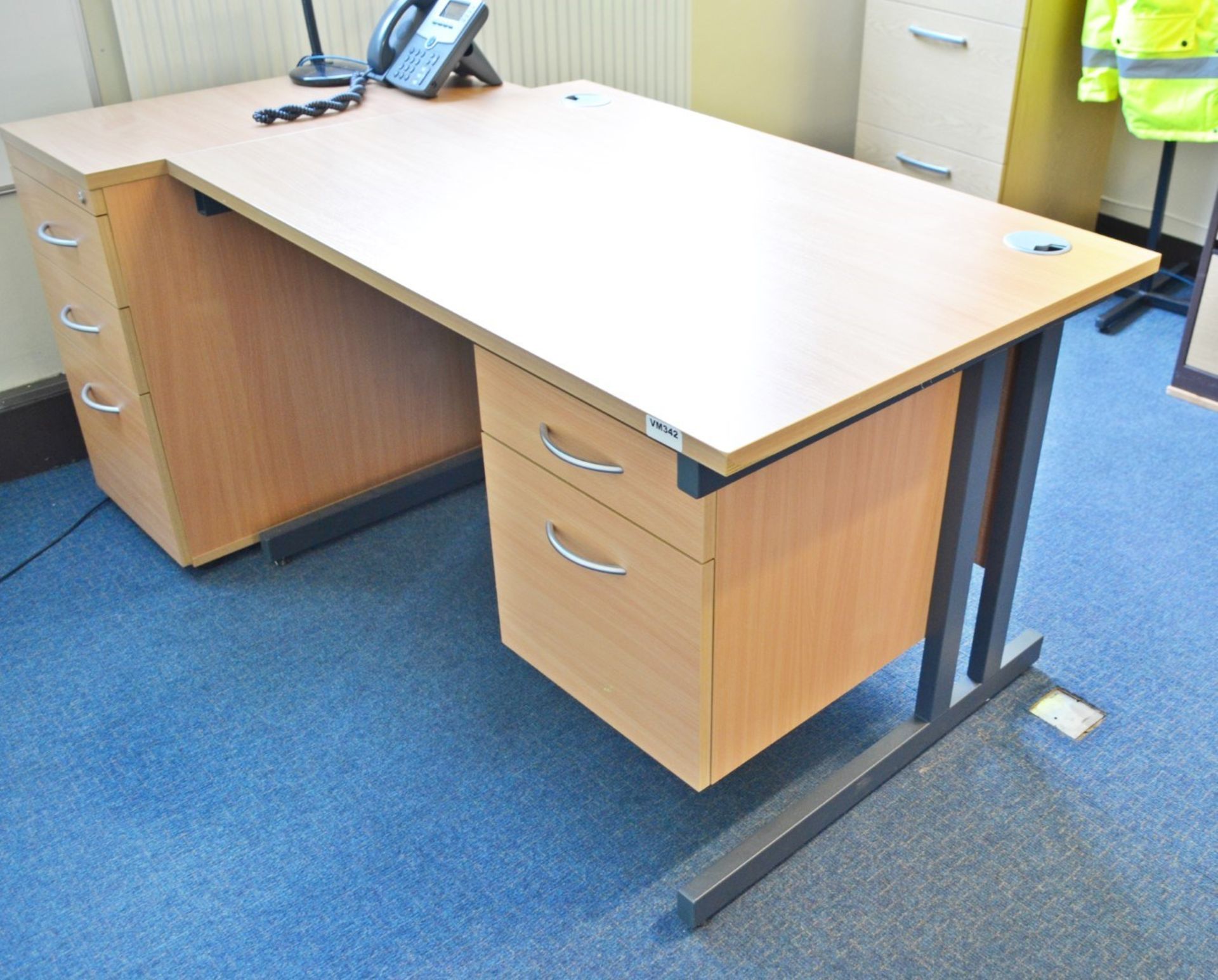 1 x Beech Office Desk Set With Drawer Pedestal, Chair and Storage Cabinet - Ref: VM342,VM346/A35 - Image 5 of 5