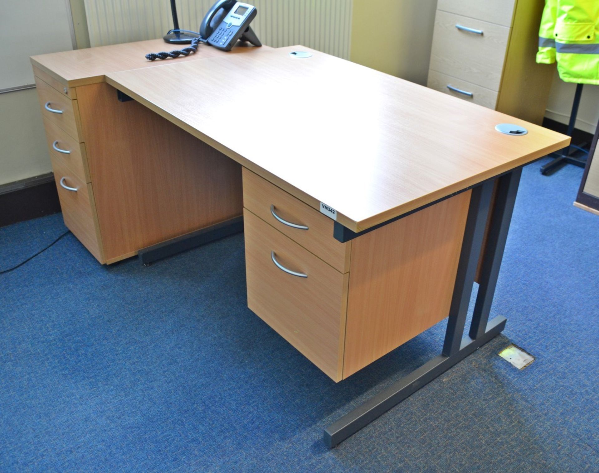 1 x Beech Office Desk Set With Drawer Pedestal, Chair and Storage Cabinet - Ref: VM342,VM346/A35 - Image 4 of 5