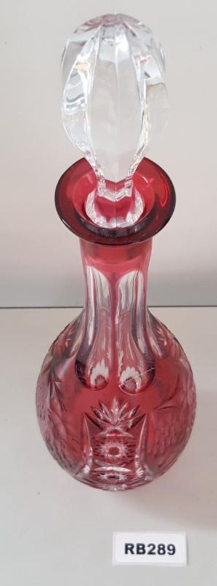 1 x Bohemian Antique Cranberry Cut Glass Decanter H39cm - Ref RB289 E - CL334 - Location: Altrincham - Image 4 of 4