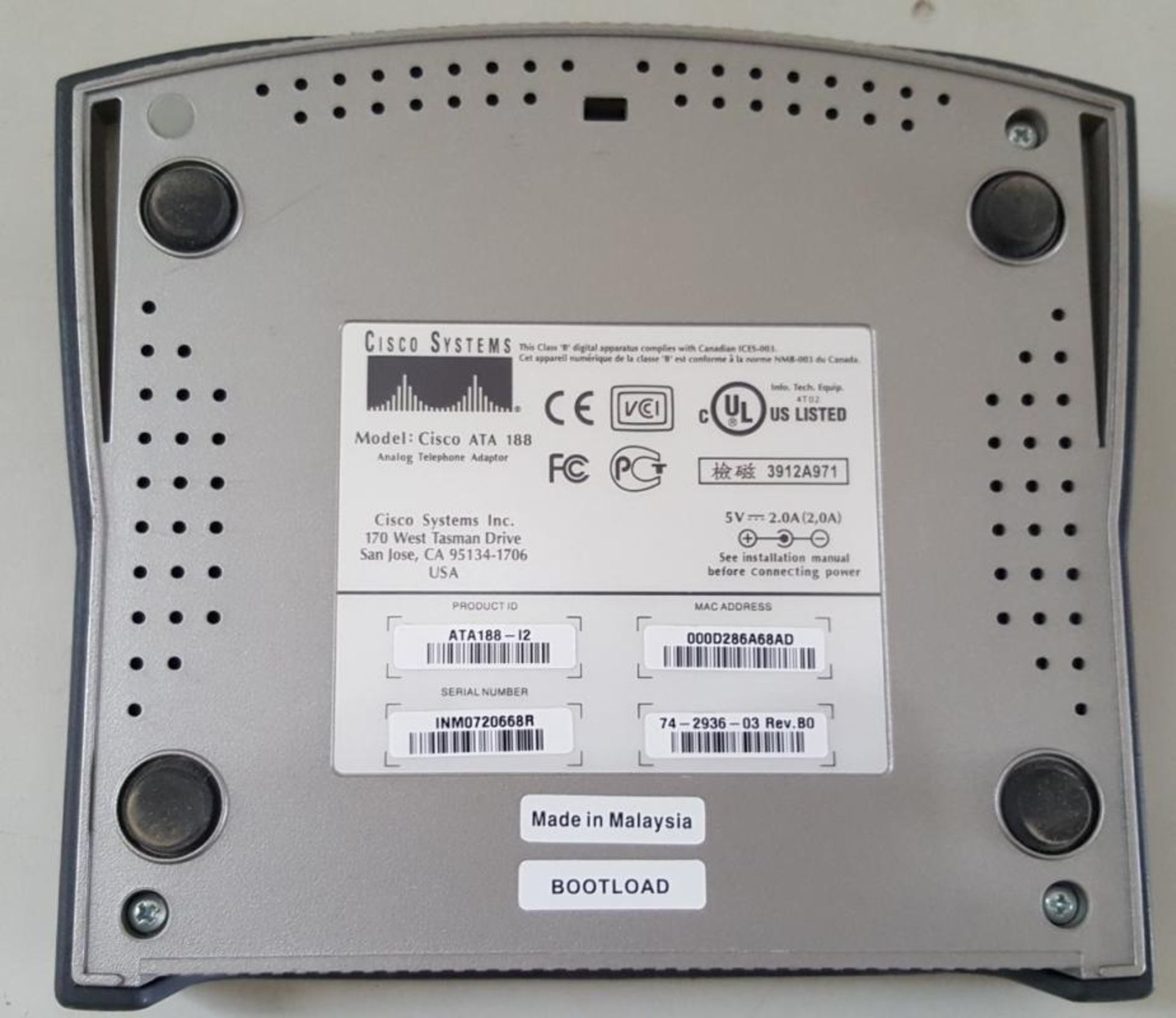 1 x Cisco ATA 188 Series Analog Telephone Adapter - Ref RB265 AA2 - CL394 - Location: Altrincham WA - Image 4 of 4