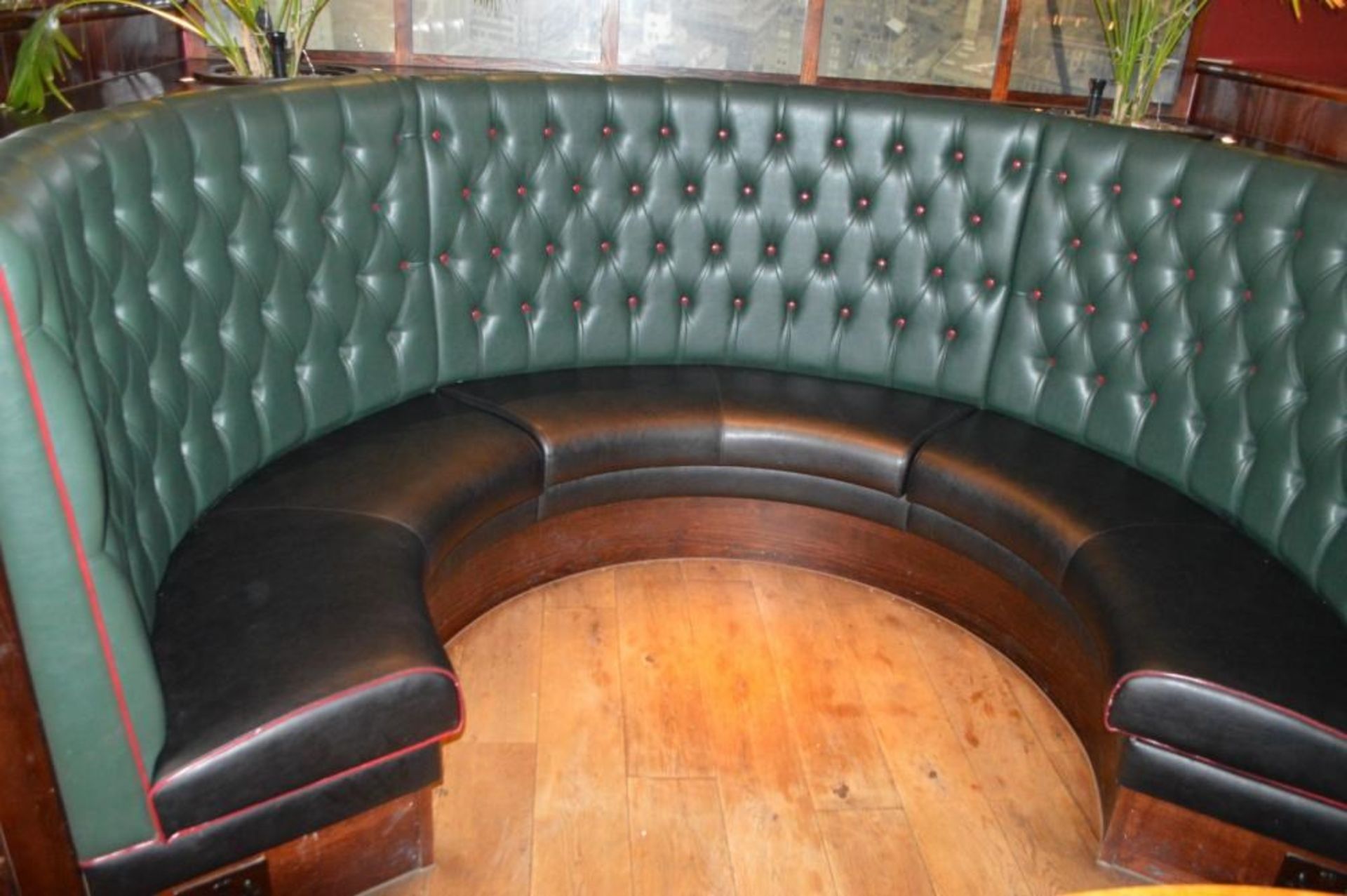 1 x Contemporary U Shape Seating Booth - Features a Leather Upholstery With Green Studded Backrests, - Image 3 of 10