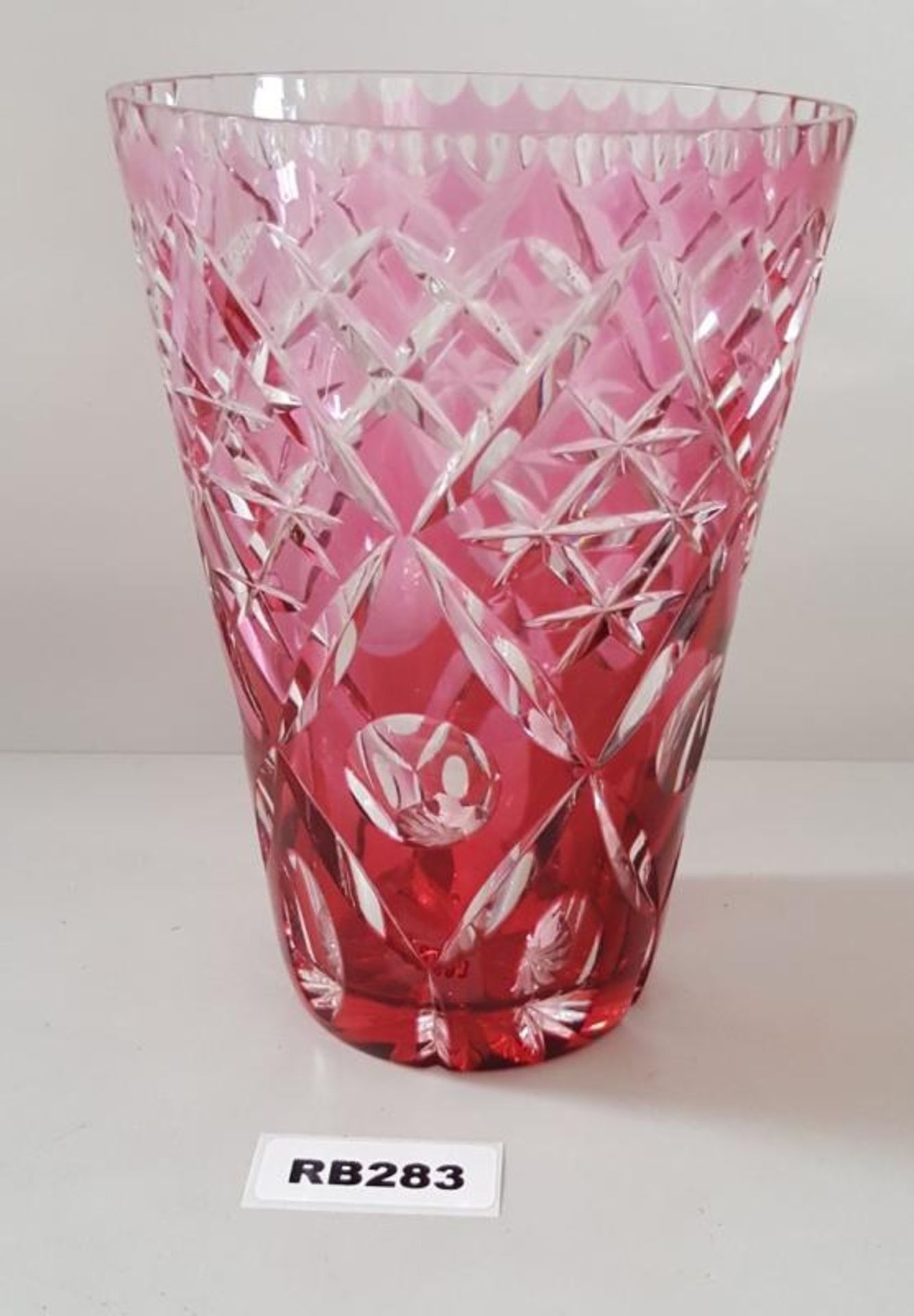 1 x Bohemian Cranberry Cut Glass Vase H20cm - Ref RB283 E - CL334 - Location: Altrincham WA14 NO VAT
