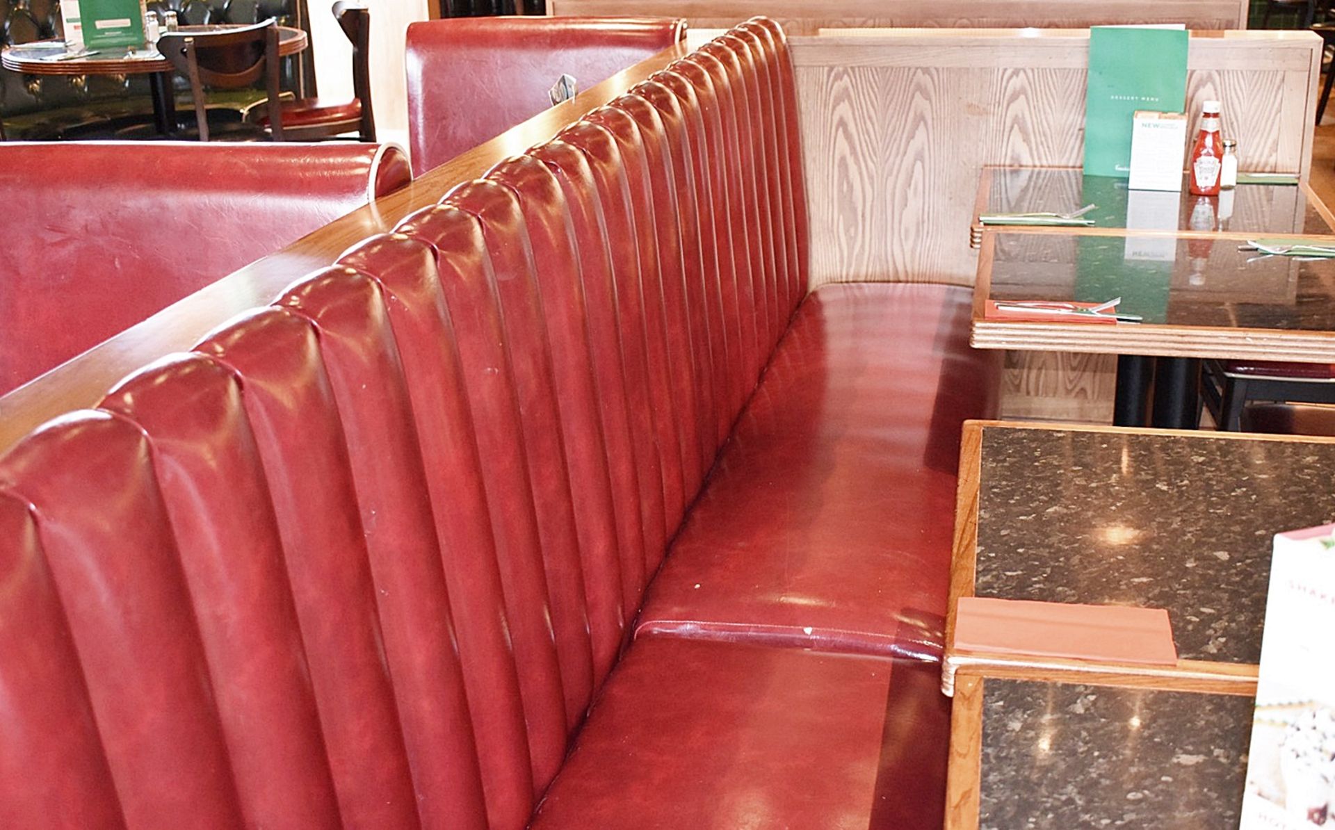 1 x Long Restaurant Seating Bench - Retro 1950s American Diner Design - Red Faux Leather - Image 2 of 5