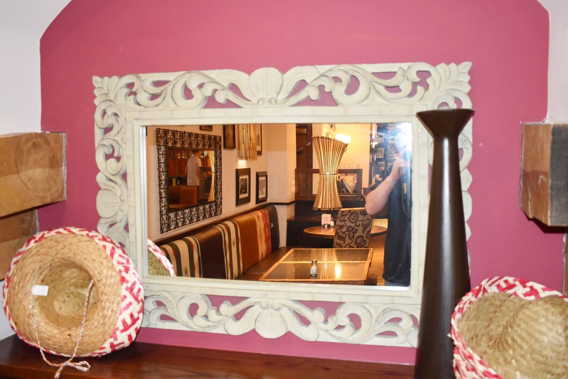 3 x Large Rectangular Wall Mirrors With Ornate Carved Wooden Frames In A Rustic White Wash - Image 2 of 5