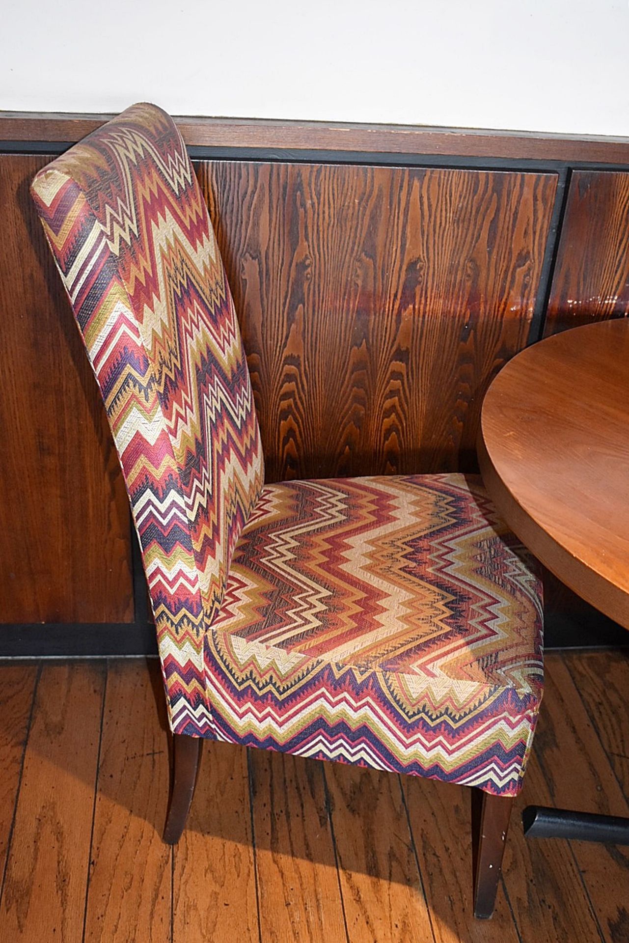 6 x Upholstered Restaurant Dining Chairs In A Zig Zag Mexican-style Fabric