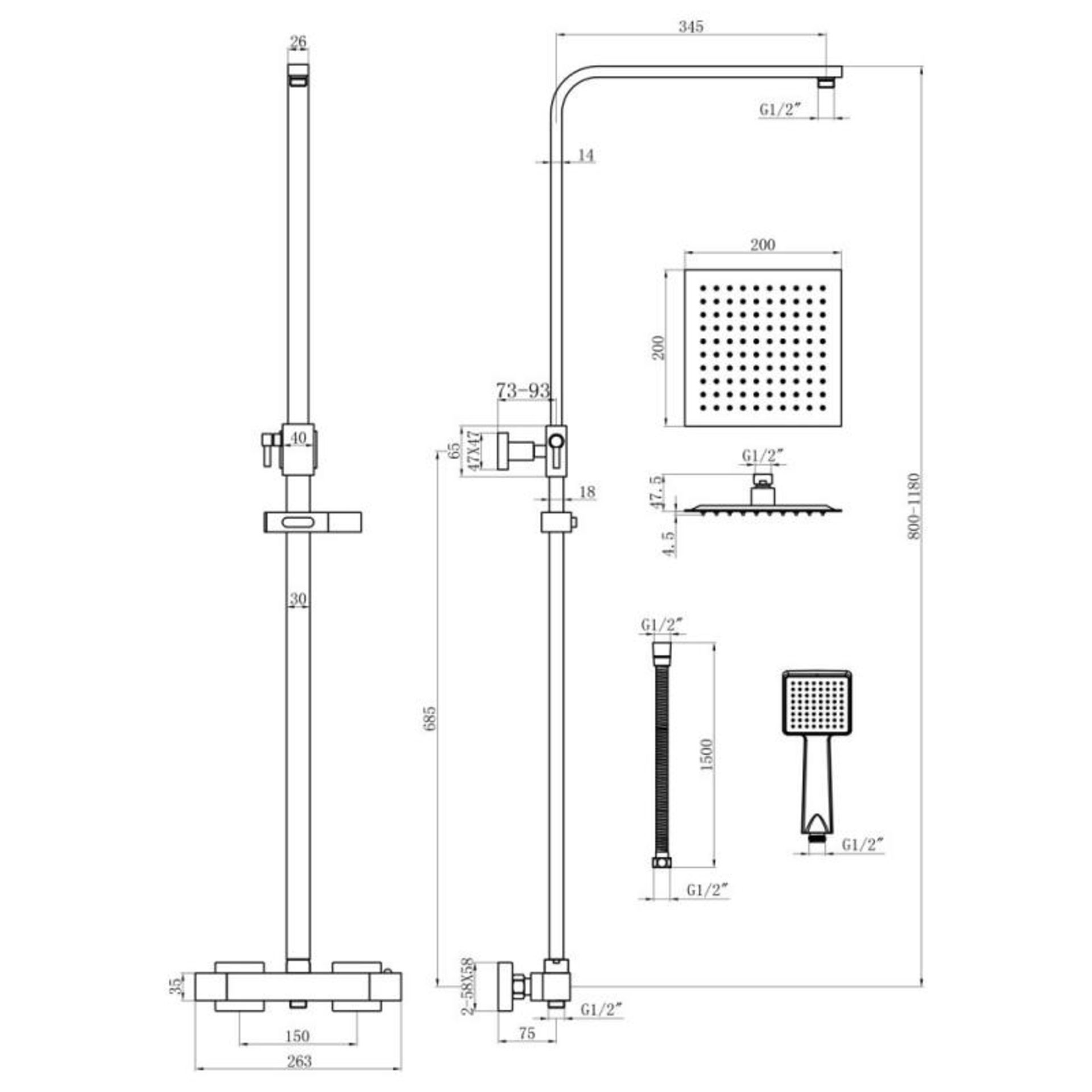 1 x Voda Design Black Square Thermostatic Bar Valve, Riser & Slide Rail Kit - TMV2 & WRAS - New & B - Image 2 of 2